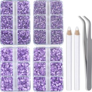 10000 unidades de 5 diamantes de imitación termoadhesivos violetas de tamaño mixto para manualidades, ropa, arte de uñas con pinzas y lápiz para 10000 unidades de 5 diamantes de imitación termoadhesivos violetas de tamaño mixto para manualidades, ropa, arte de uñas con pinzas y lápiz para