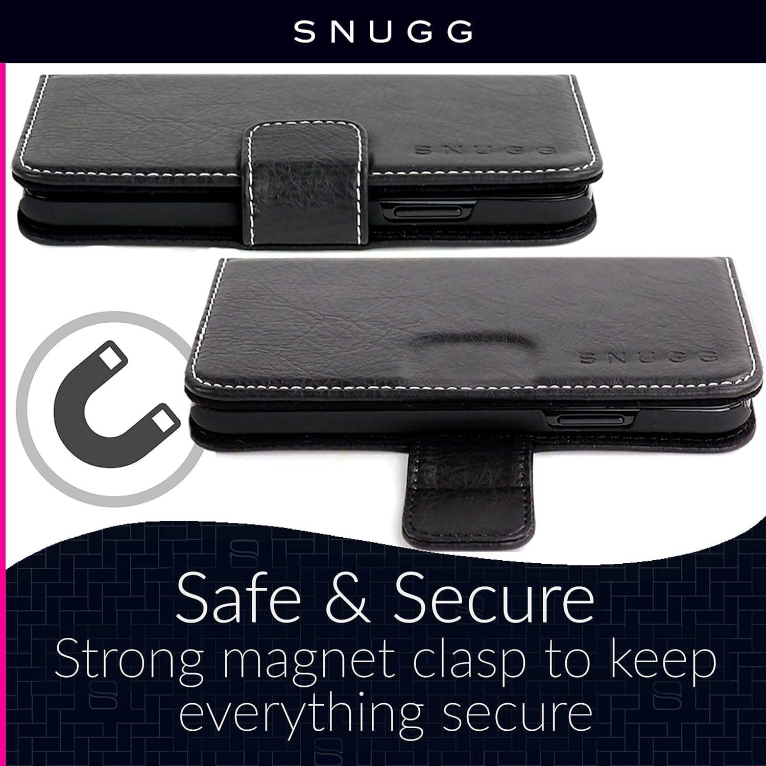 Snugg Funda tipo cartera para iPhone 15 Pro  Funda plegable con 3 ranuras para tarjetas, cierre magnético y función de soporte para teléfono  Funda