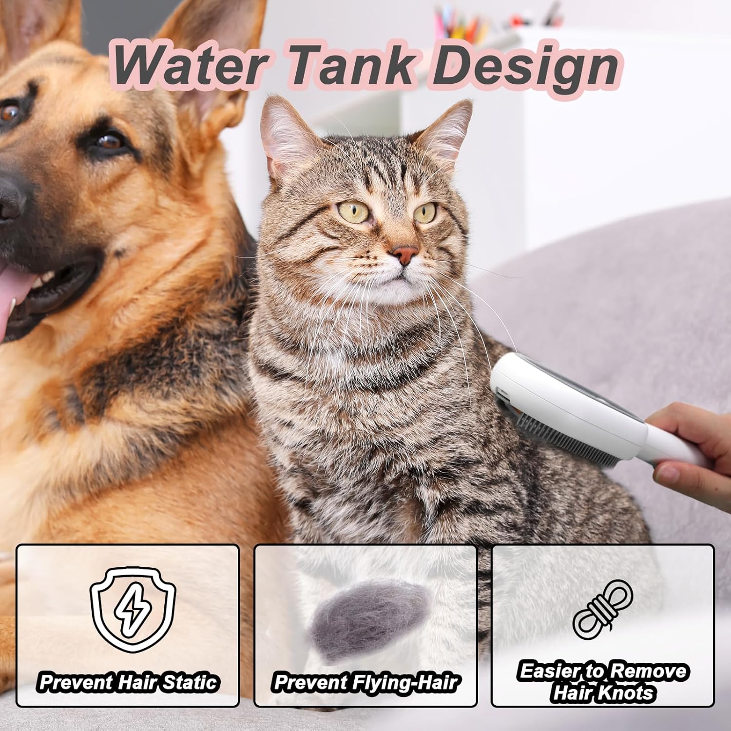 Water Brush for Cats Dogs, 4 in 1 Pet Grooming Brush, Cat Bath Brush, 2 in 1 Cleaning Brush Cat, Wet Cat Comb, Pet Hair Removal Comb with Water