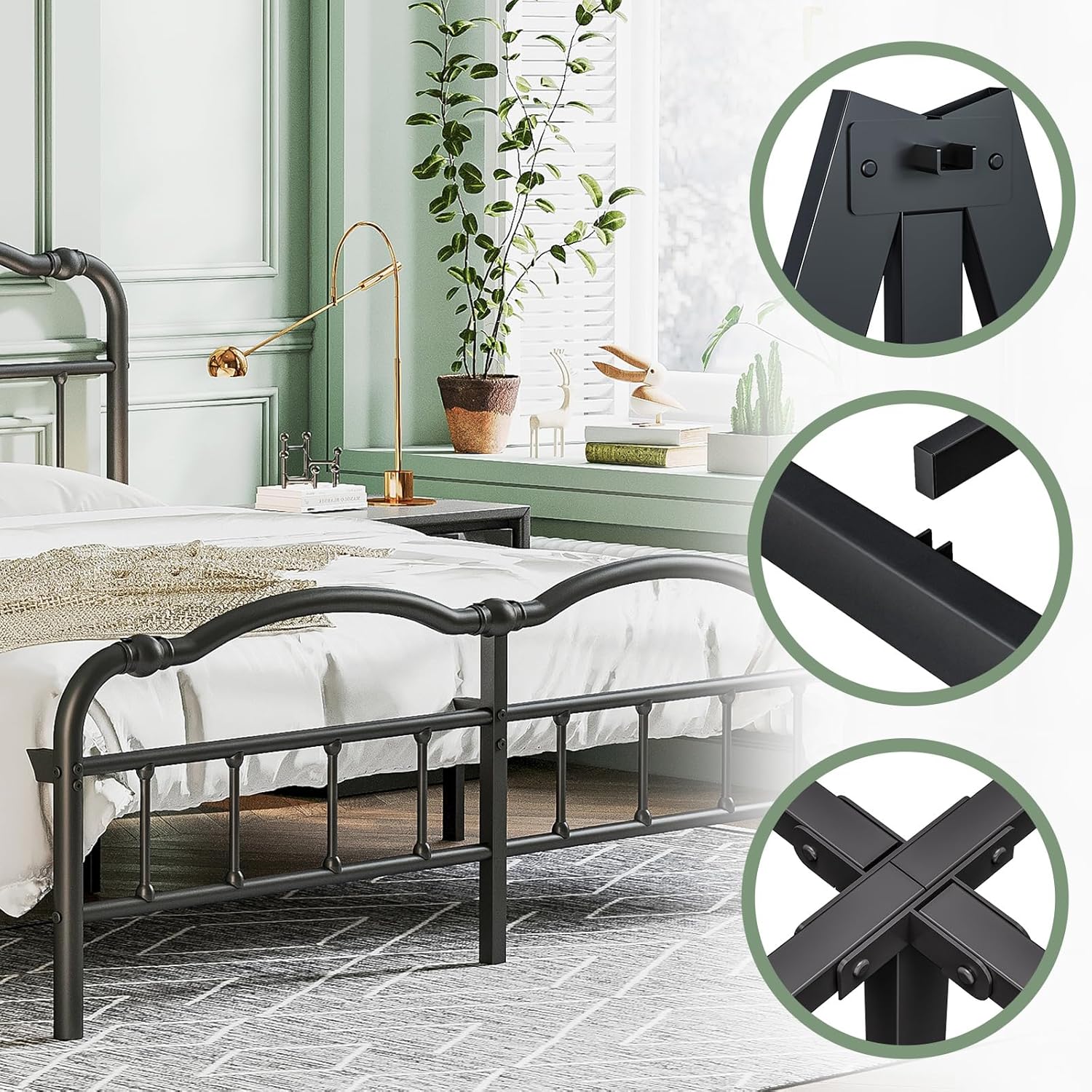 Base de cama individual XL con cabecero y estribo, estilo vintage, listones de acero, capacidad de peso de 14 pulgadas de alto y 2500 libras,