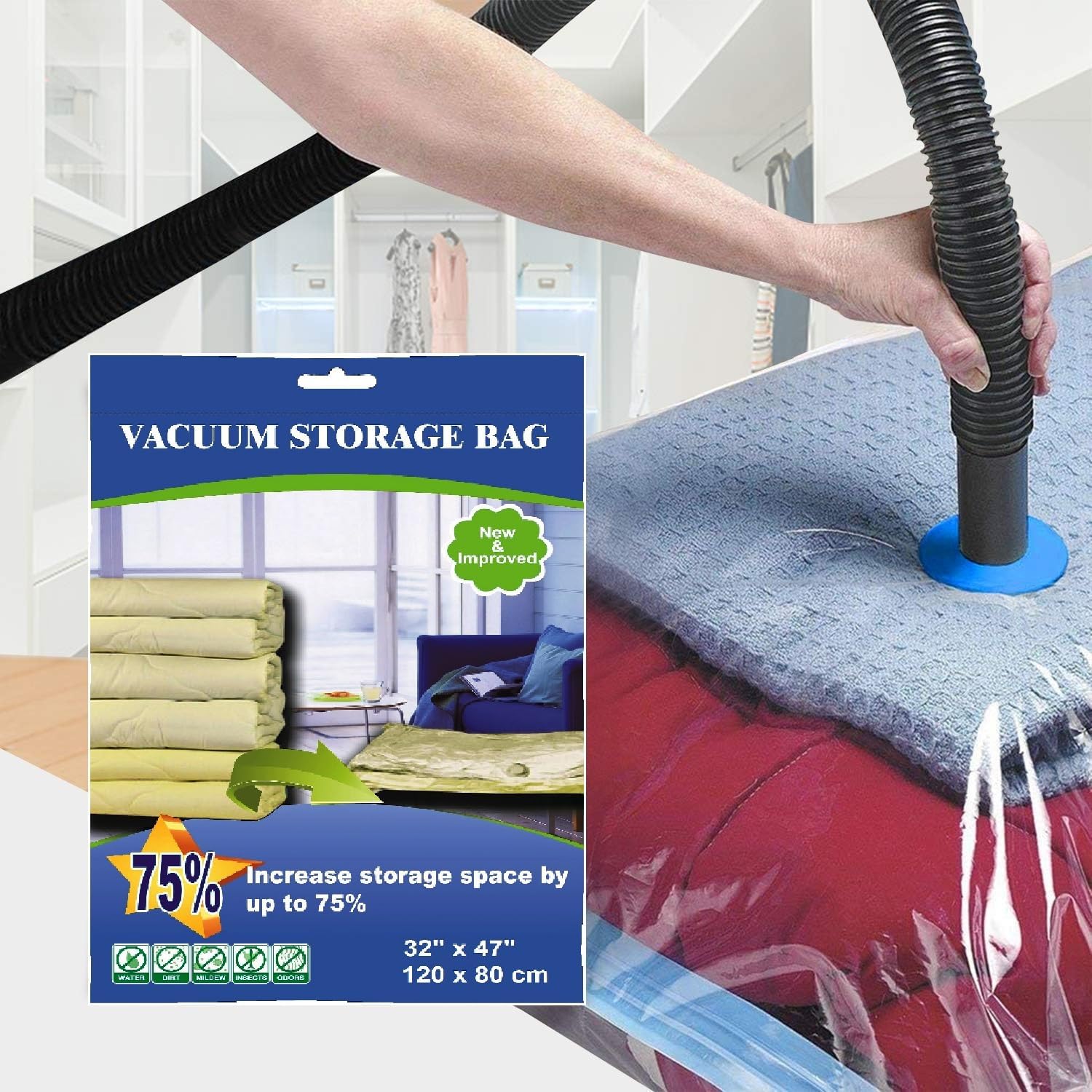 Paquete de 50 bolsas de almacenamiento en movimiento con sello al vacío al por mayor, ahorro de espacio extra grande