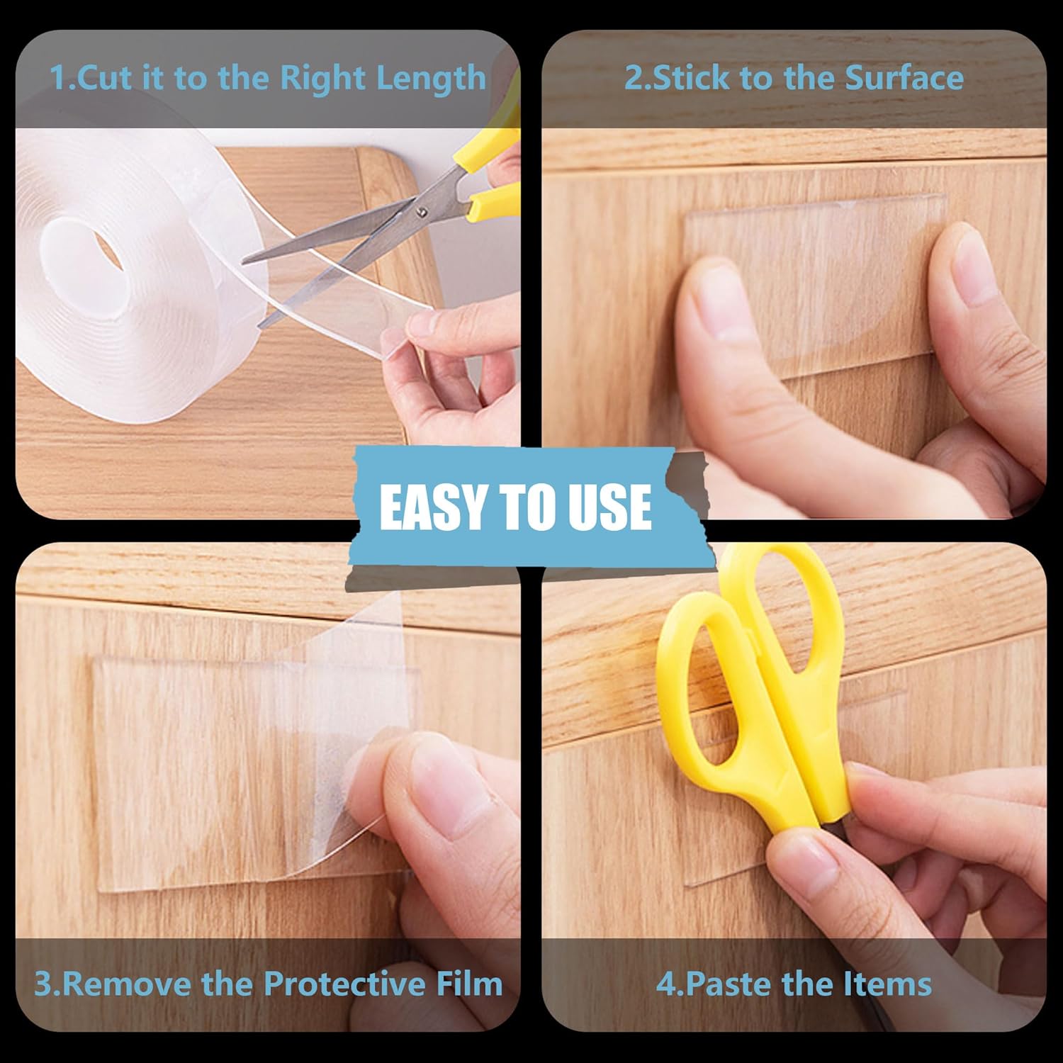 VVXX Cinta nano, cinta de doble cara, resistente, reutilizable, transparente, sin rastros, para decoración de pared de aula, apta para inquilinos,
