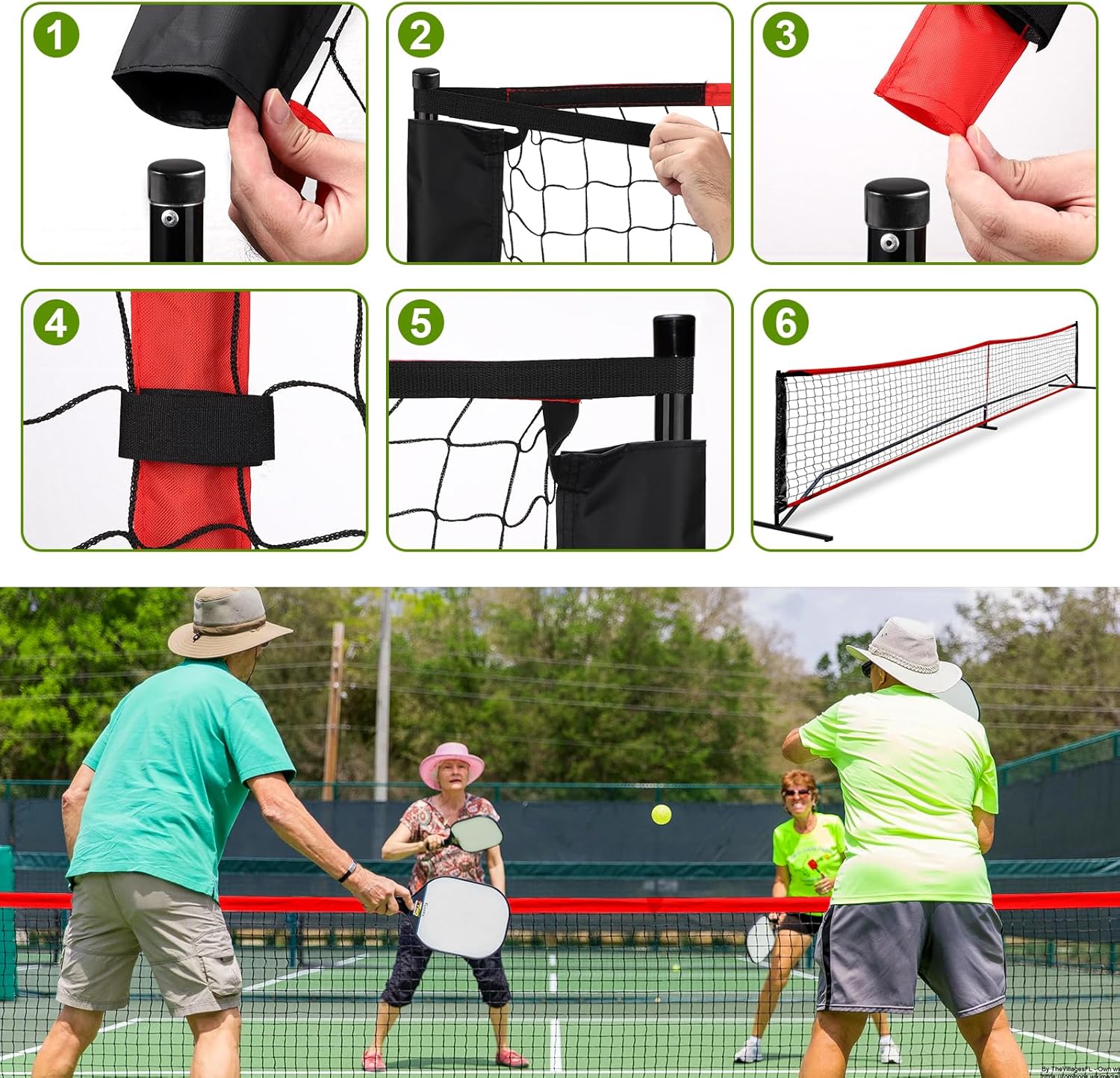 TOBWOLF Red de repuesto de pickleball de 22 x 3 pies, soporte de bolas para redes de pickleball, soporte de red de pickleball para poste oficial
