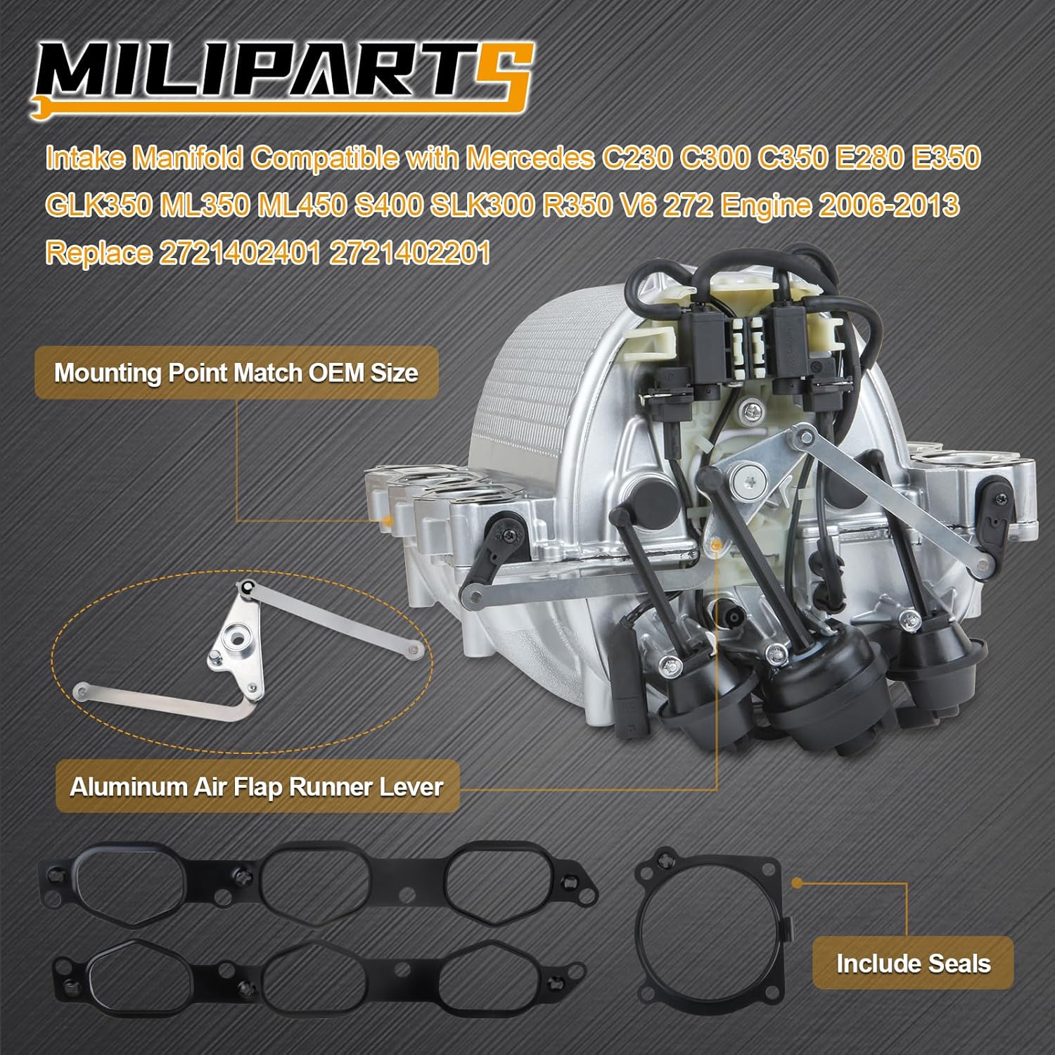 Colector de admisión compatible con Mercedes C230 C300 C350 E280 E350 GLK350 ML350 ML450 S400 SLK300 R350 V6 272 Motor 2006-2013 Reemplazo