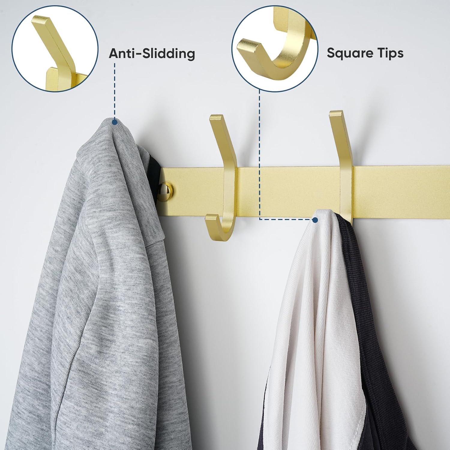 TICONN Perchero montado en la pared, 6 ganchos dobles resistentes de metal, contemporáneo, para chaqueta, abrigo, sombrero, vestíbulo, entrada, baño