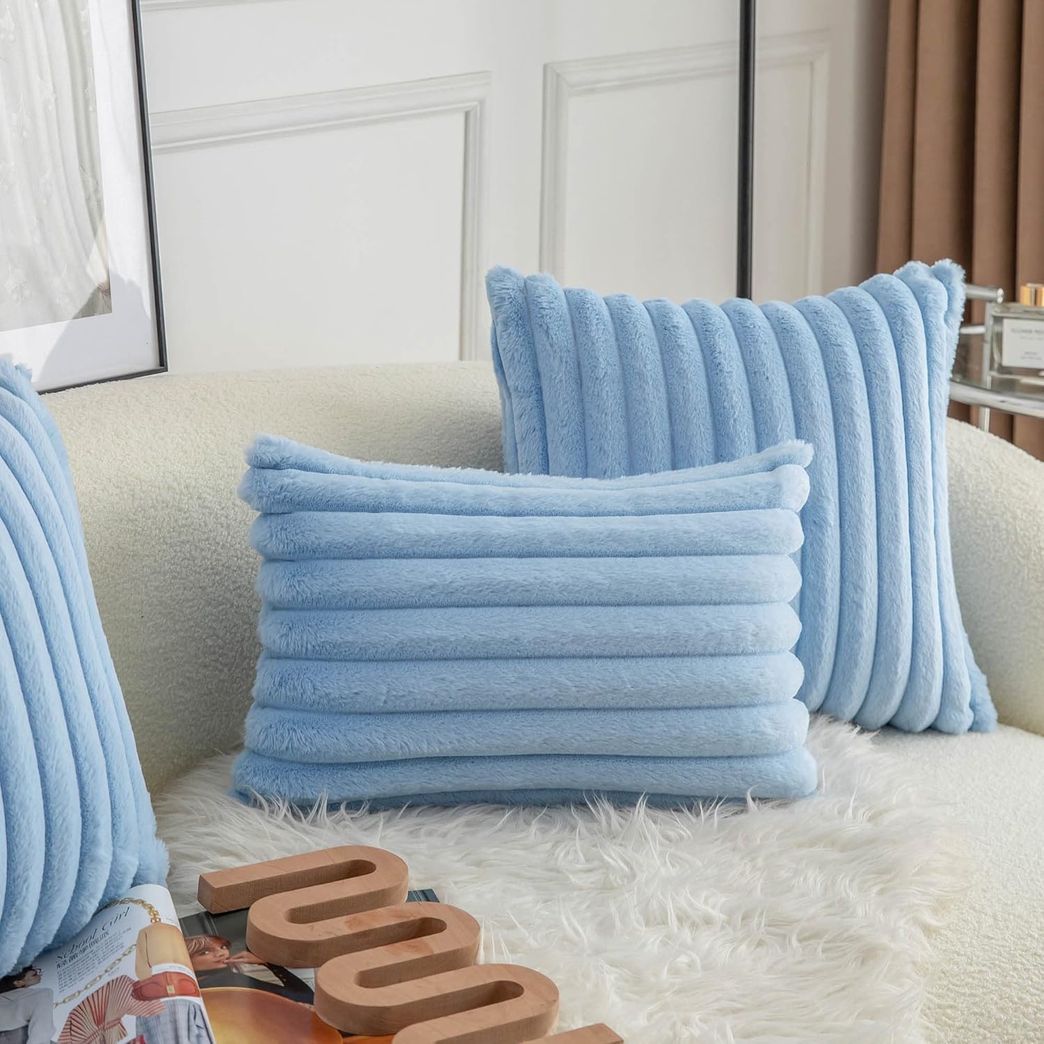 Neelvin Fundas de almohada decorativas de piel sintética de doble cara para sofá, dormitorio, automóvil