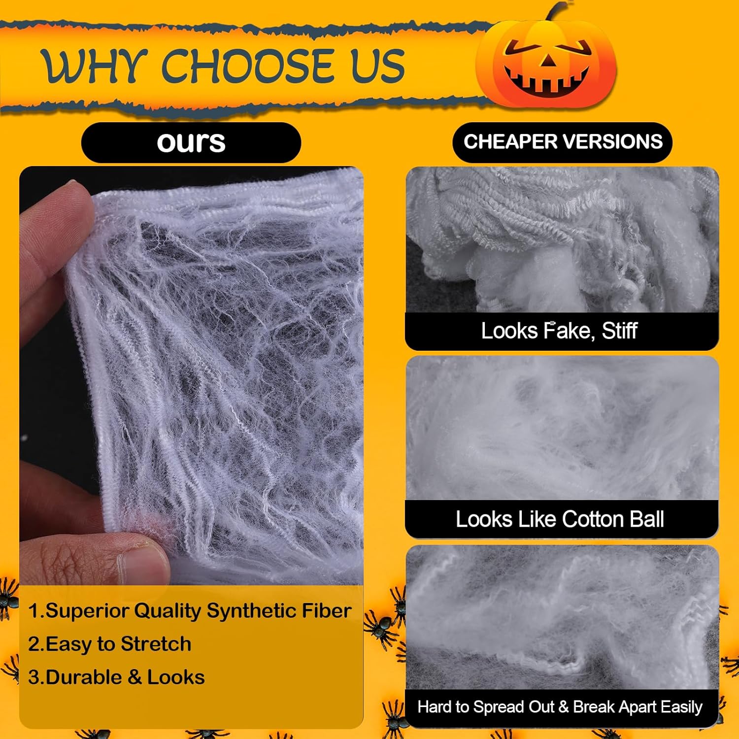 Decoraciones de telaraña de Halloween, telarañas de 300 pies cuadrados y 20 arañas de plástico, telarañas súper elásticas para regalos de decoración