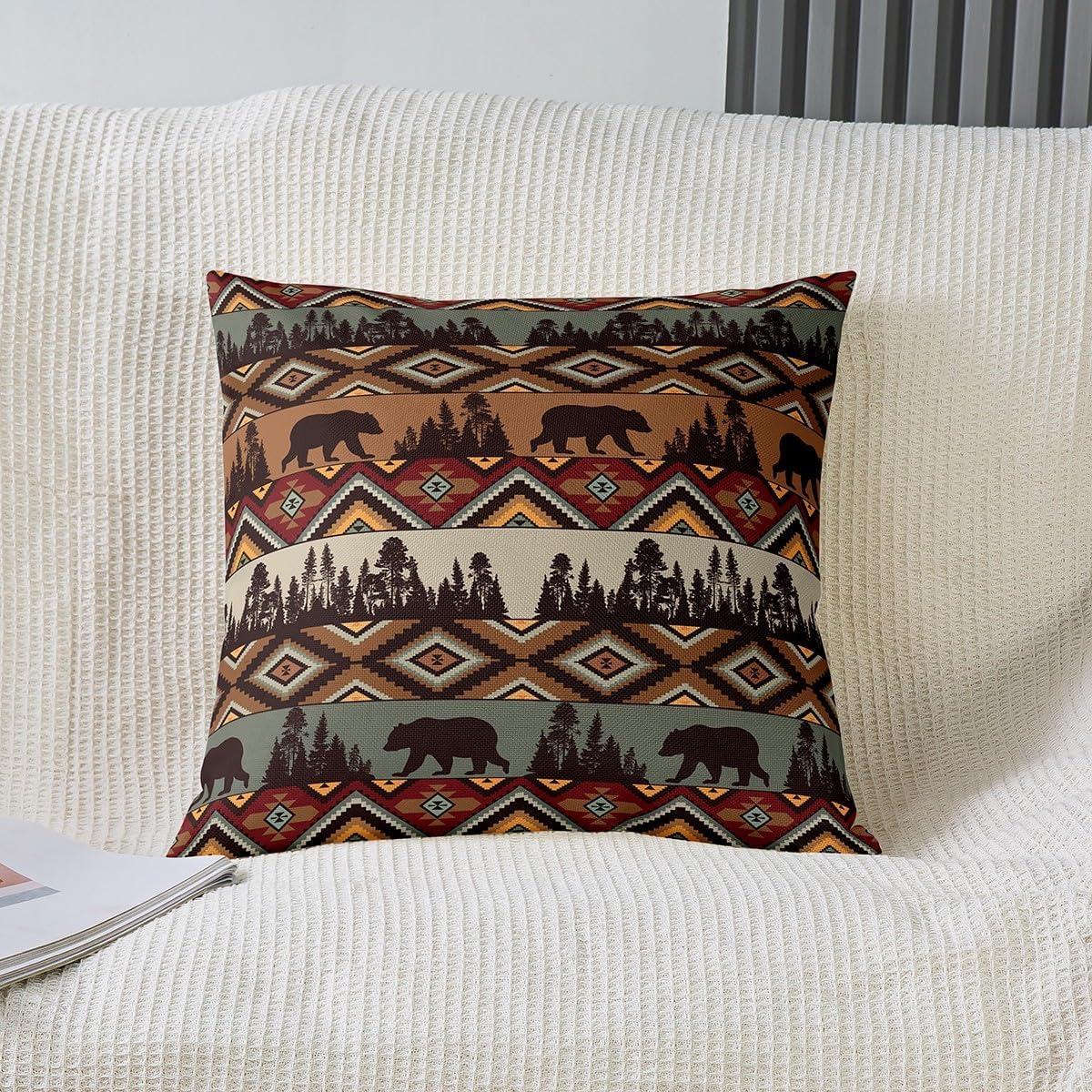 Juego de 2 fundas de almohada de oso azteca de 20 x 20 pulgadas, fundas de cojín estilo occidental para sofá, cama, sillón, diseño tribal étnico