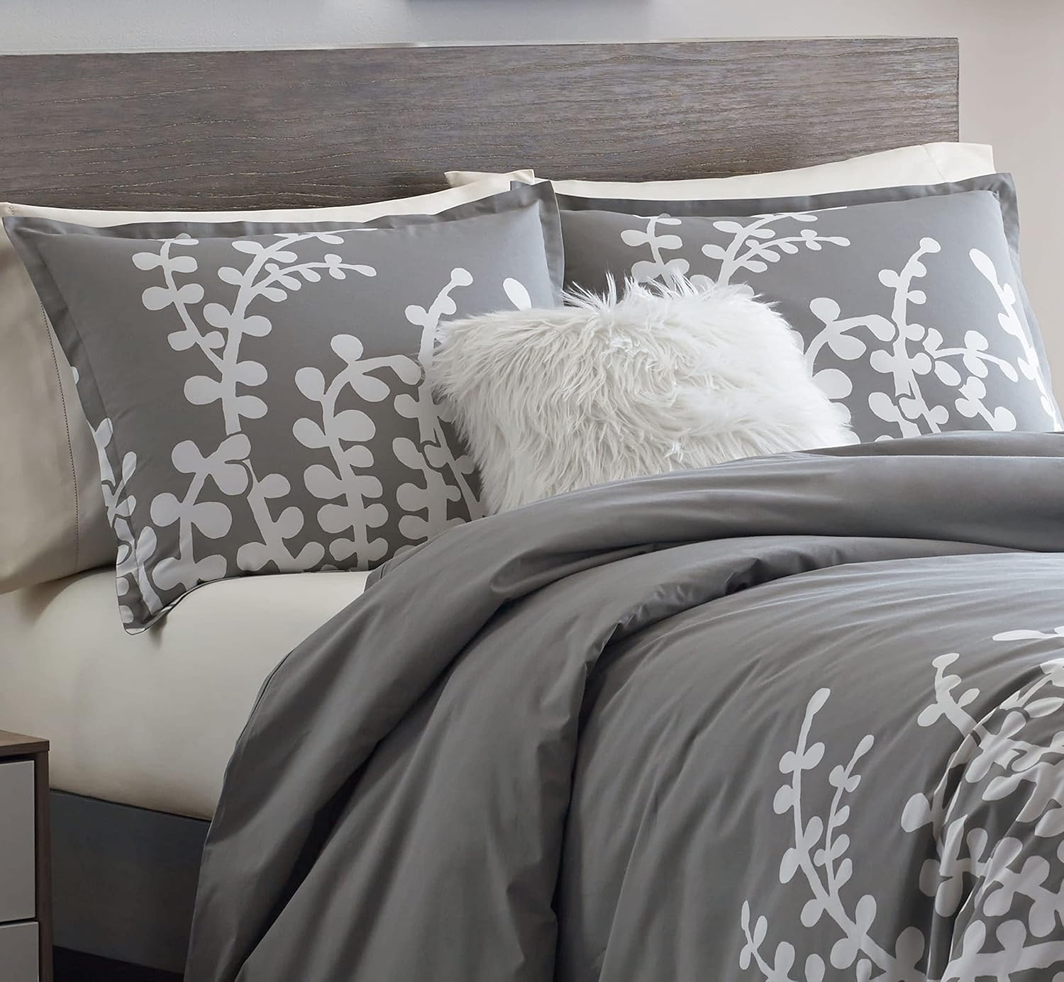 City Scene – Juego de edredón Queen, ropa de cama de algodón con fundas a juego, decoración moderna del hogar (ramas grises, Queen)