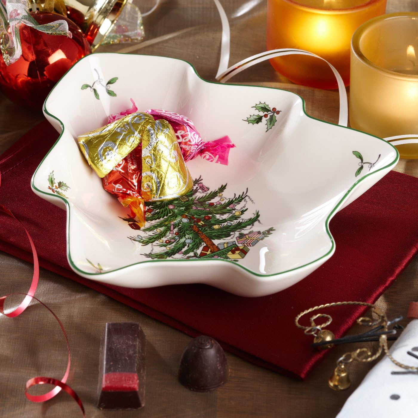 Spode Plato en forma de árbol de Navidad, plato de servir en forma de árbol de 14 pulgadas, hecho de loza fina, perfecto para exhibición navideña y