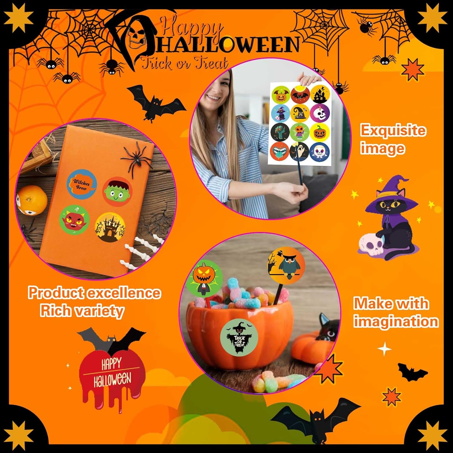288 calcomanías temáticas de Halloween para niños, calcomanías de Halloween para sobres, calcomanías de recompensa, calcomanías redondas lindas de