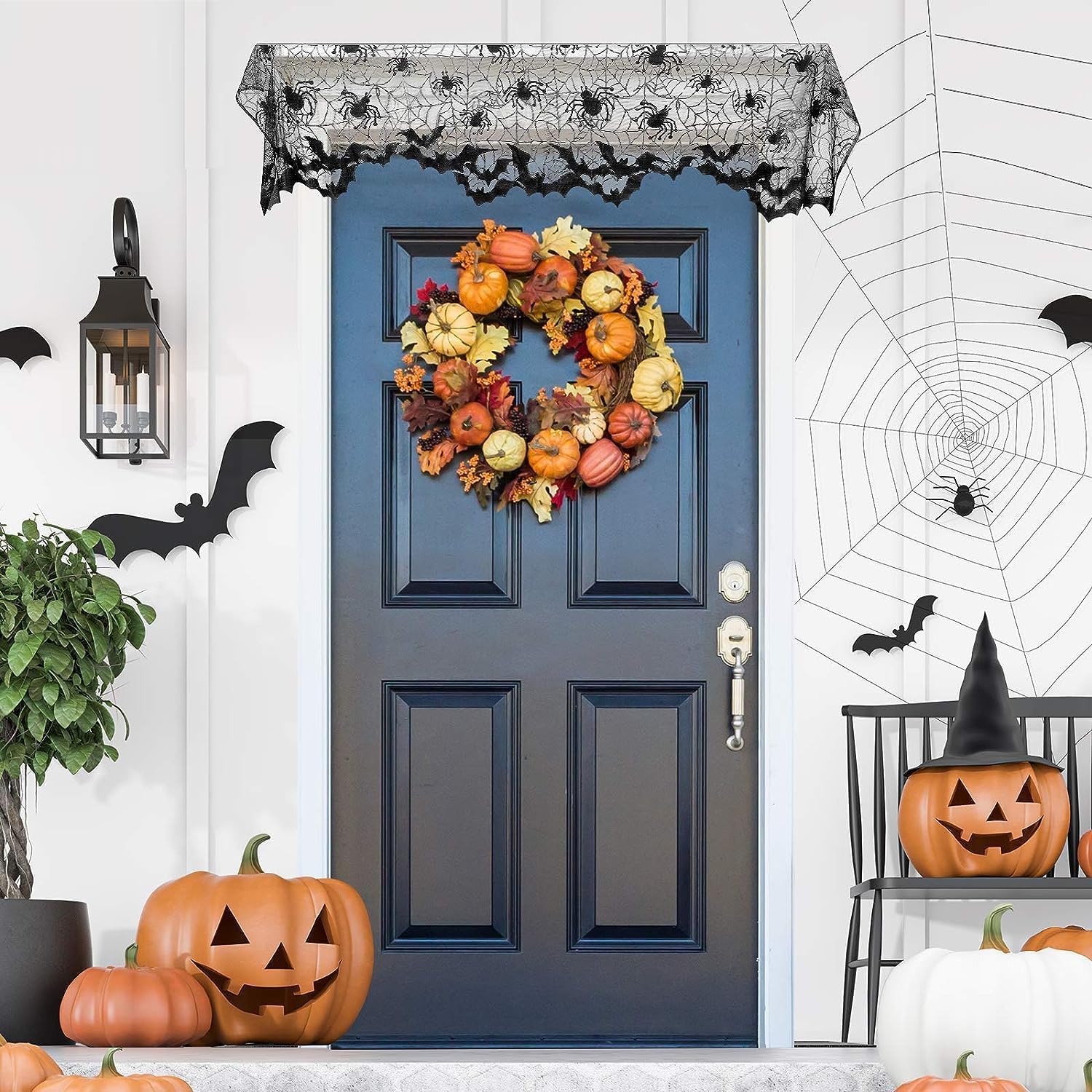 Mikily’s Cortina de encaje de Halloween de 18.5 pulgadas de largo x 61 pulgadas de ancho, con diseño de telaraña, perfecta para decoración de