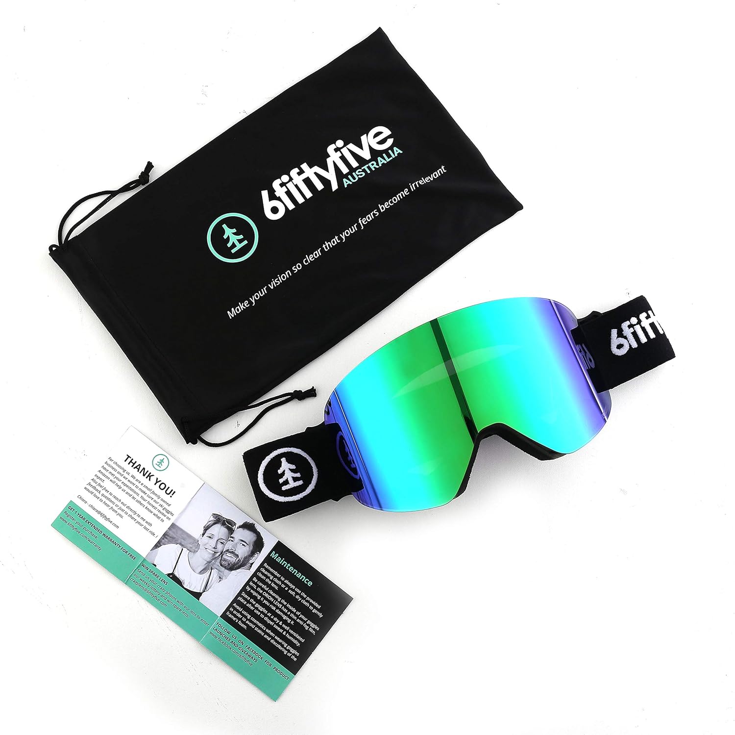 6fiftyfive gafas de esquí para hombre y mujer, sin montura, visión amplia, lente magnética de cambio rápido, 100% UV400, antiempañamiento, OTG