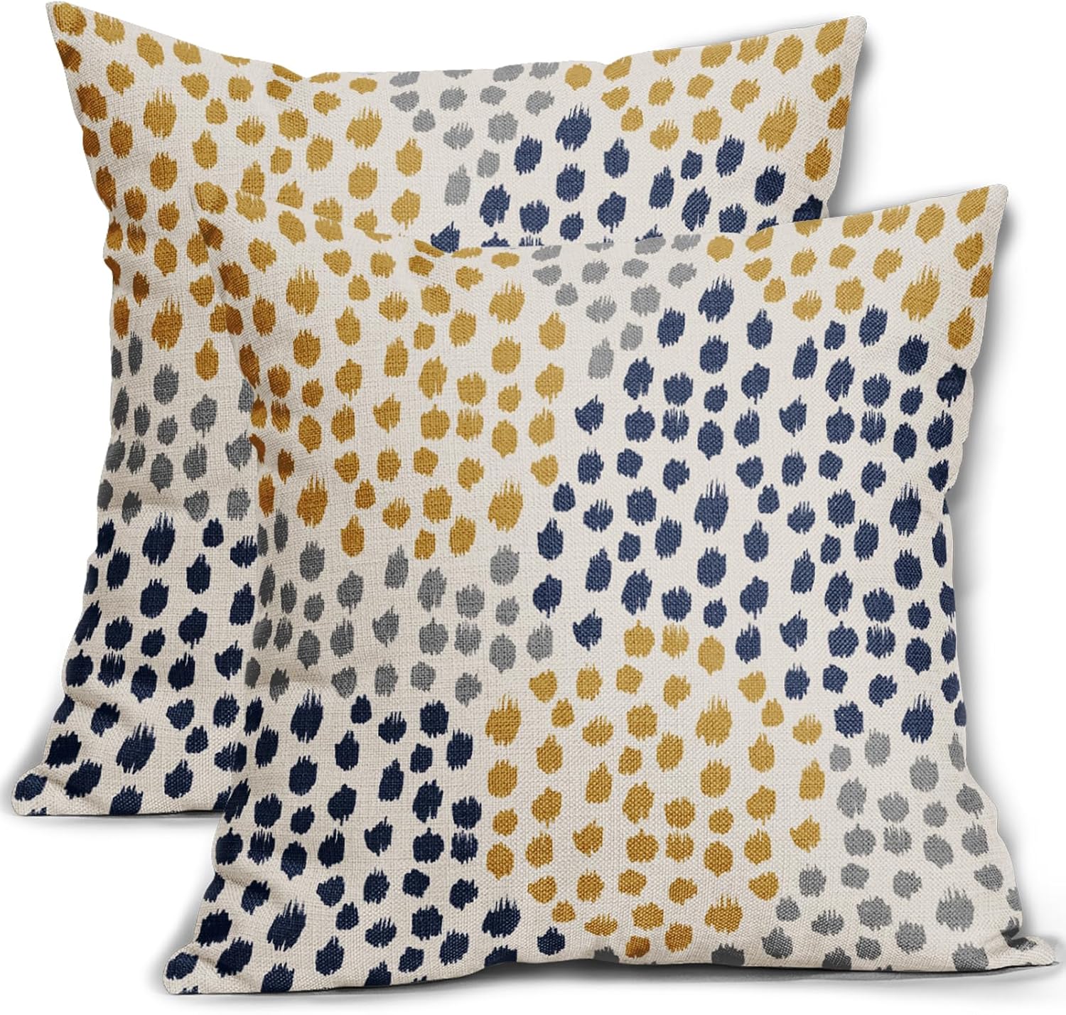 Juego de 2 fundas de almohada azules y amarillas de 18 x 18 pulgadas, diseño bohemio, diseño de lunares grises, arte moderno, estampado moderno,