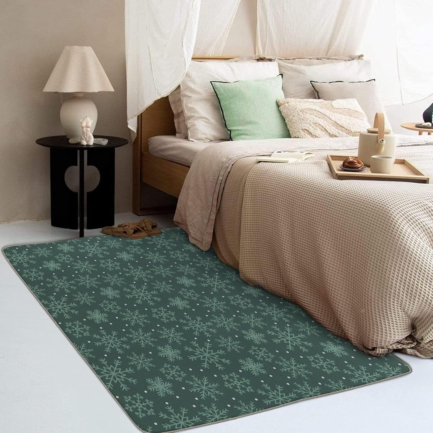 Alfombra de Navidad y decoración del hogar, alfombra de 3 x 4, alfombra de copo de nieve de Navidad para sala de estar, dormitorio, alfombra de