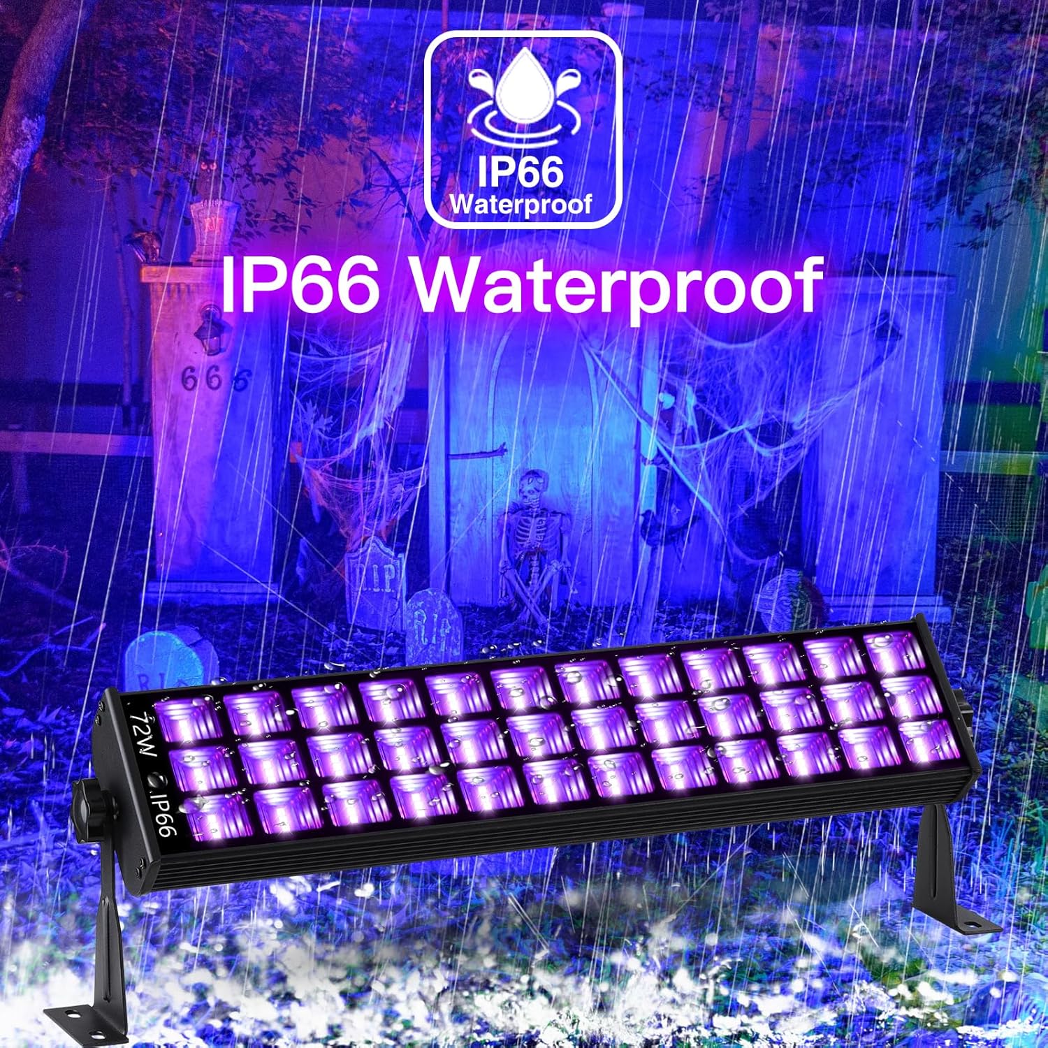 Paquete de 4 barras de luz negra de 72 W, luz negra LED impermeable IP66 con enchufe+interruptor+cable de 5 pies, luces negras para fiesta