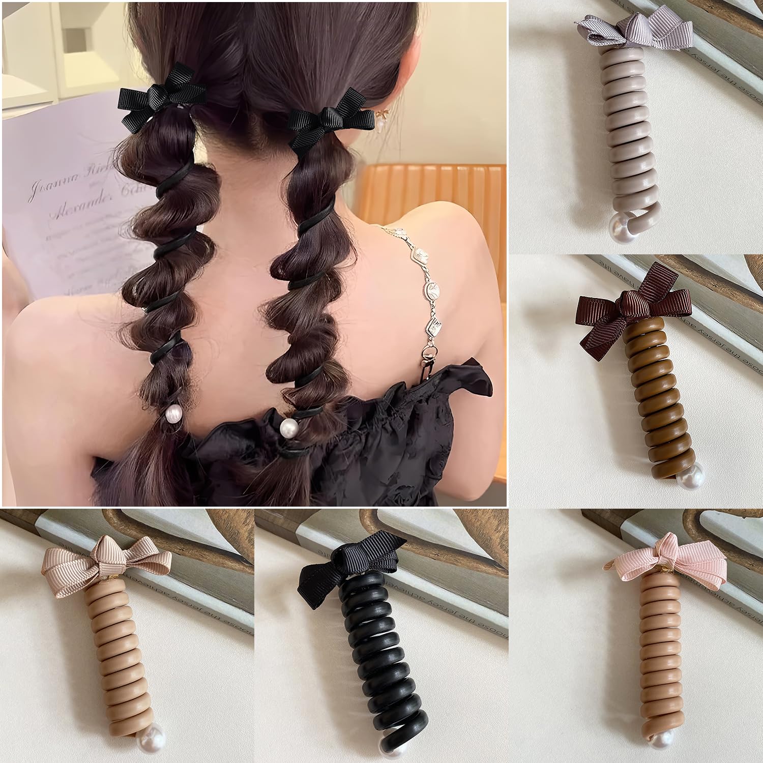 Lazos para el cabello en espiral sin arrugas, coloridas bandas para el cabello con alambre de teléfono, lazo elástico con lazo trenzado, bobinas de