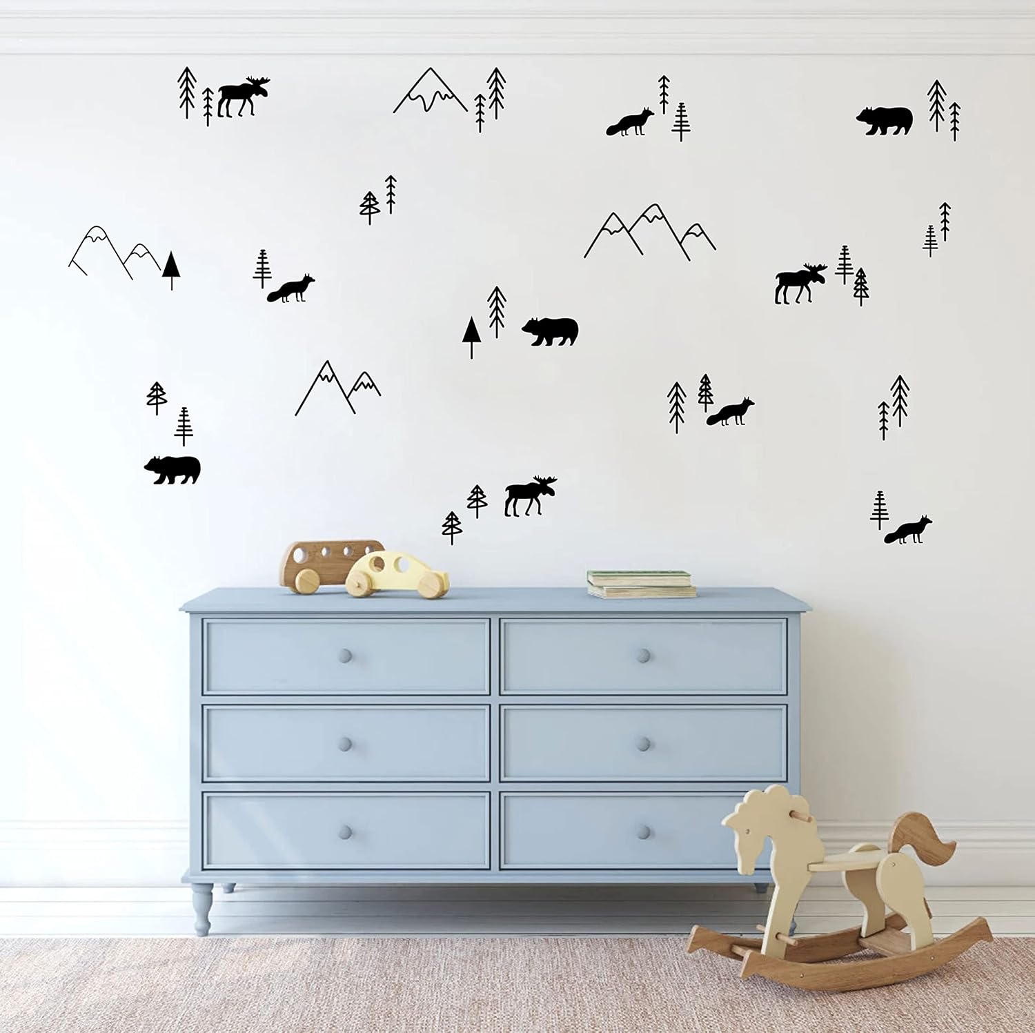 Calcomanías de pared de desierto, calcomanías de vinilo de montañas para habitación de niños, decoración de animales del bosque, guardería, bosque,