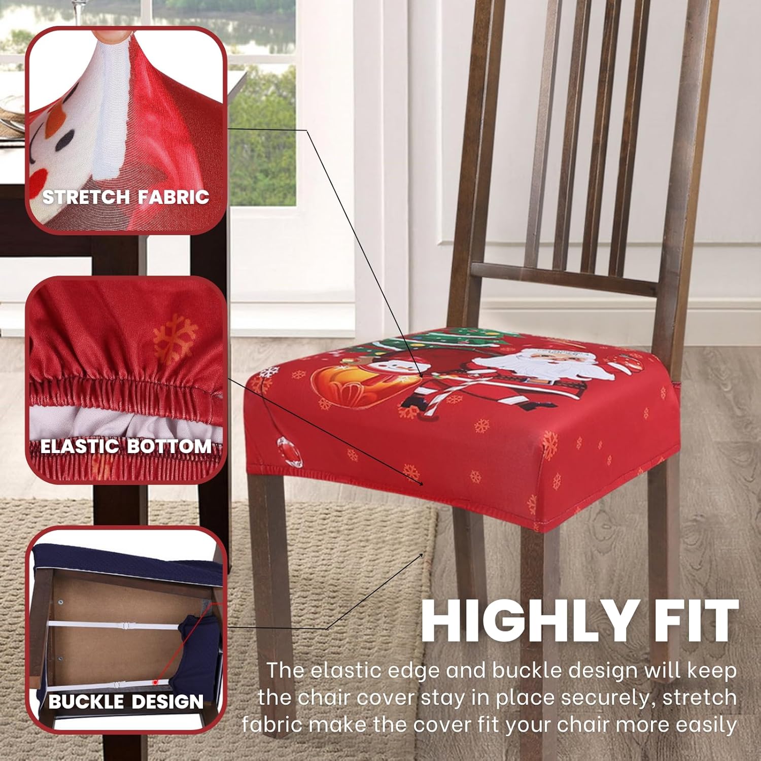 SearchI Juego de 6 fundas de asiento navideñas para sillas de comedor, suaves, extraíbles y lavables, para sillas de comedor, fundas protectoras