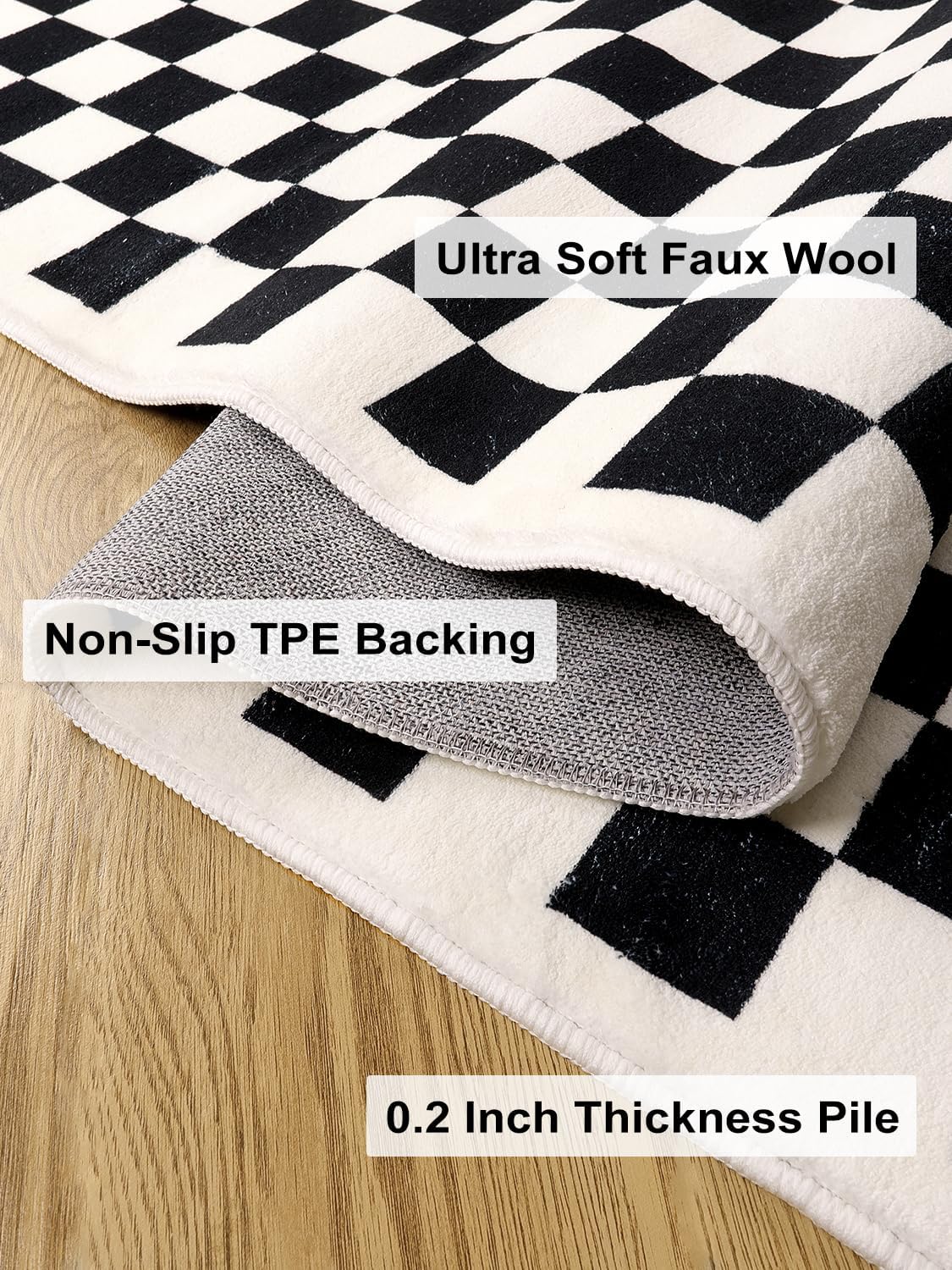 Wonnitar Alfombra moderna a cuadros de 2 x 3 pies para entrada, alfombra de baño pequeña lavable en blanco y negro, antideslizante, diseño de