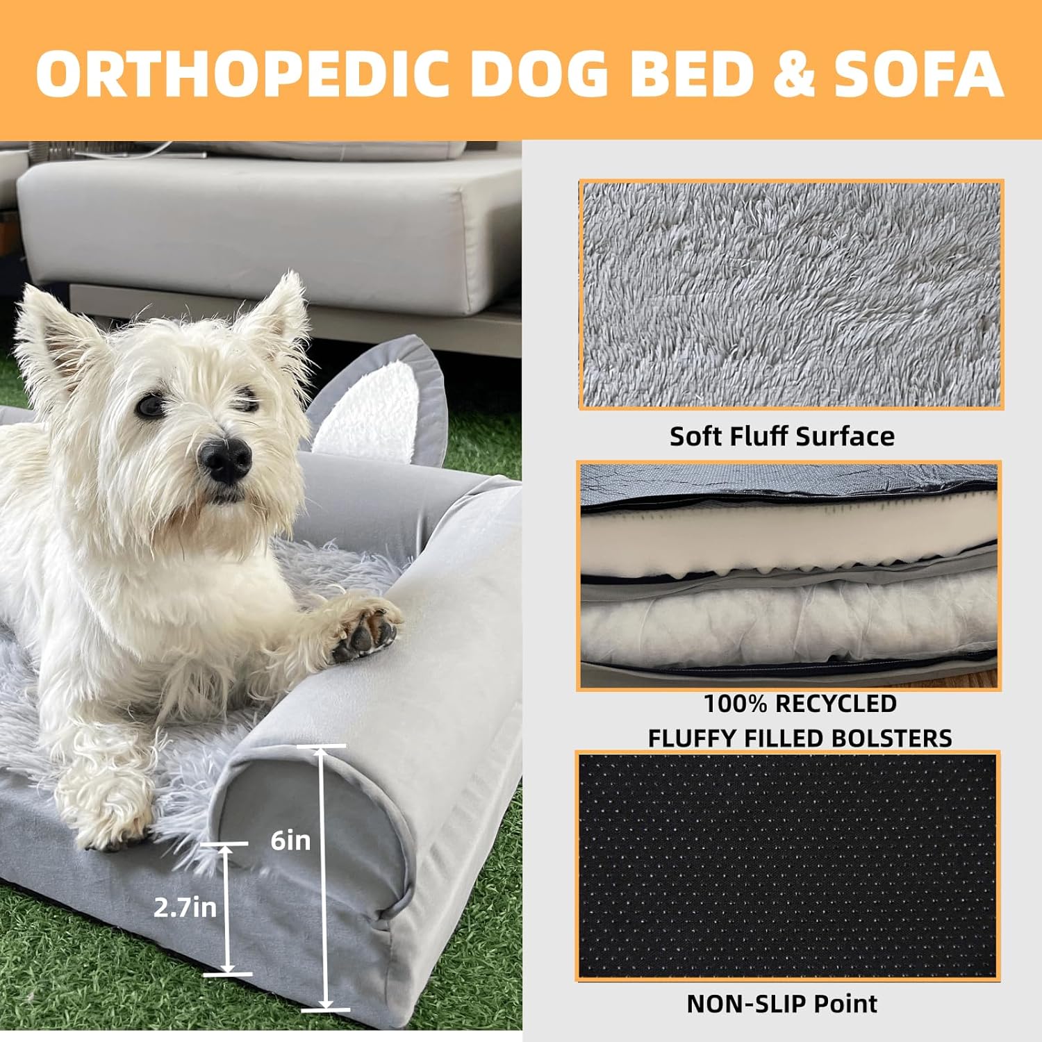 Camas para perros pequeños, medianos y grandes, sofá cama para perros con forro y parte inferior antideslizante de 27.6 x 19.7 x 5.9 pulgadas. Sofá