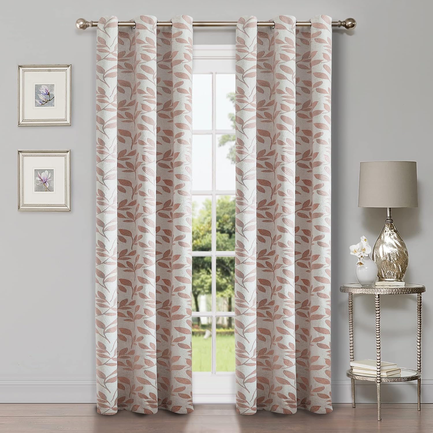 Superior Cortinas opacas, oscurecimiento de la habitación para dormitorio, bloqueo solar, térmicas, cortinas bohemias modernas, colección de hojas,