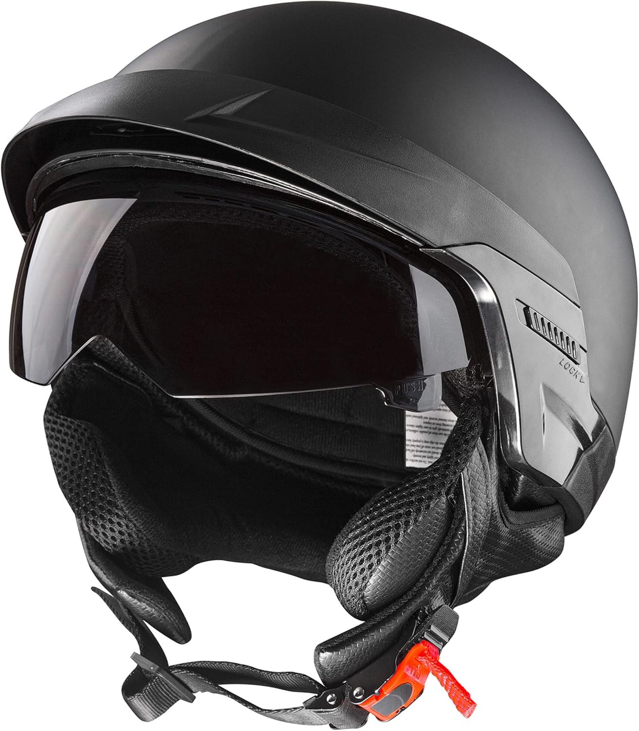 Cartman Casco abierto para motocicleta con visera solar hebilla de liberación rápida, aprobado por DOT, XL