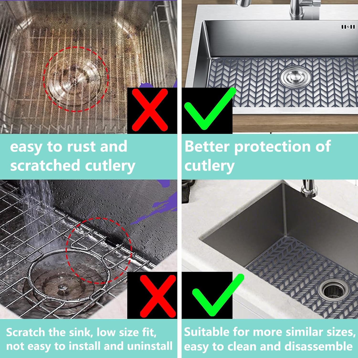 AWOKE Protectores de fregadero para fregadero de cocina, alfombrilla de fregadero de 24 x 12.5 pulgadas, resistente al calor, alfombrilla de