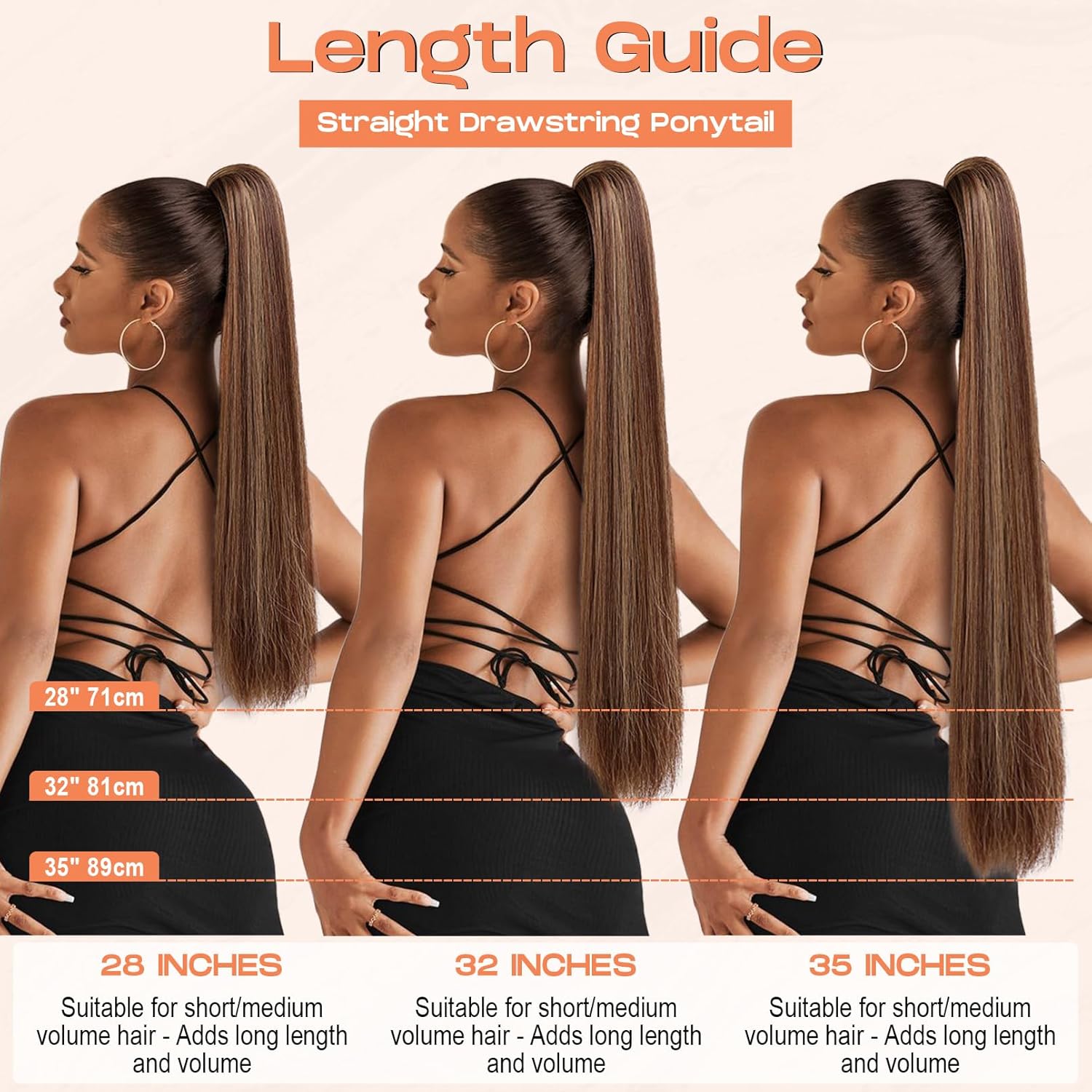 SEIKEA Extensiones de cola de caballo de 32 pulgadas con cordón largo y lacio, cola de caballo falsa, extensiones de cabello sintético suave natural