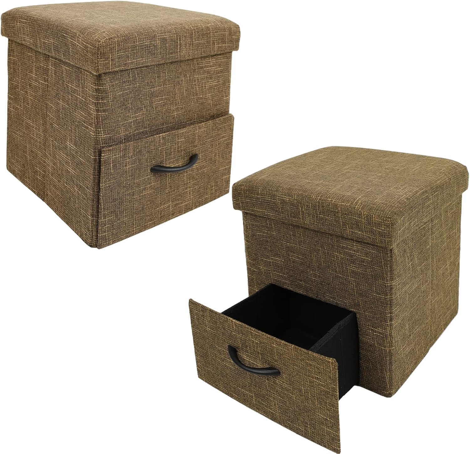 NO MORE TAG 2 cubos otomanos plegables de almacenamiento, otomana pequeña de almacenamiento de 15 pulgadas con asiento acolchado, otomana plegable