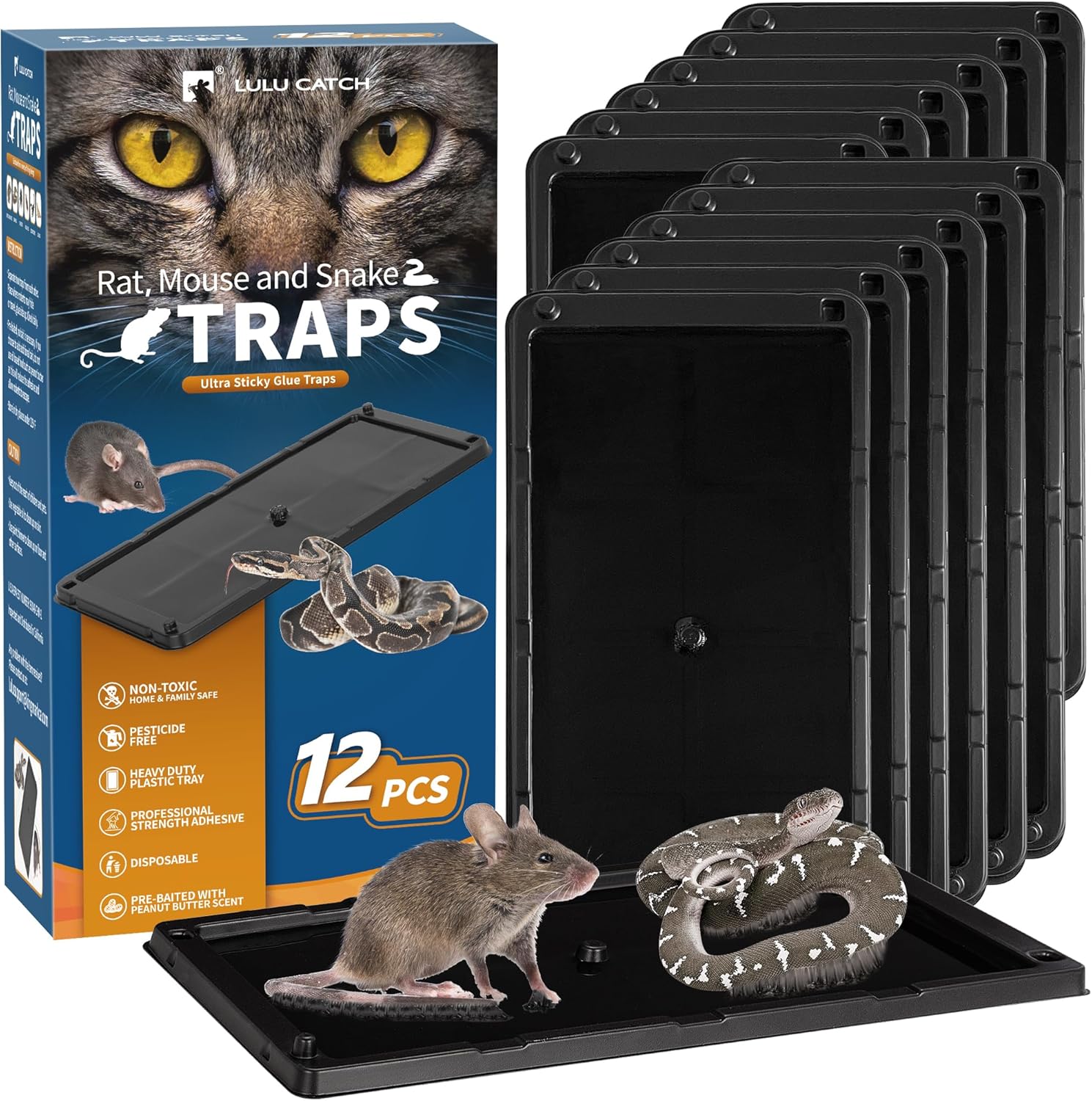 Trampa adhesiva para ratones, paquete de 12 trampas de pegamento grandes, precebadas, resistentes y no tóxicas, trampas para ratones en interiores