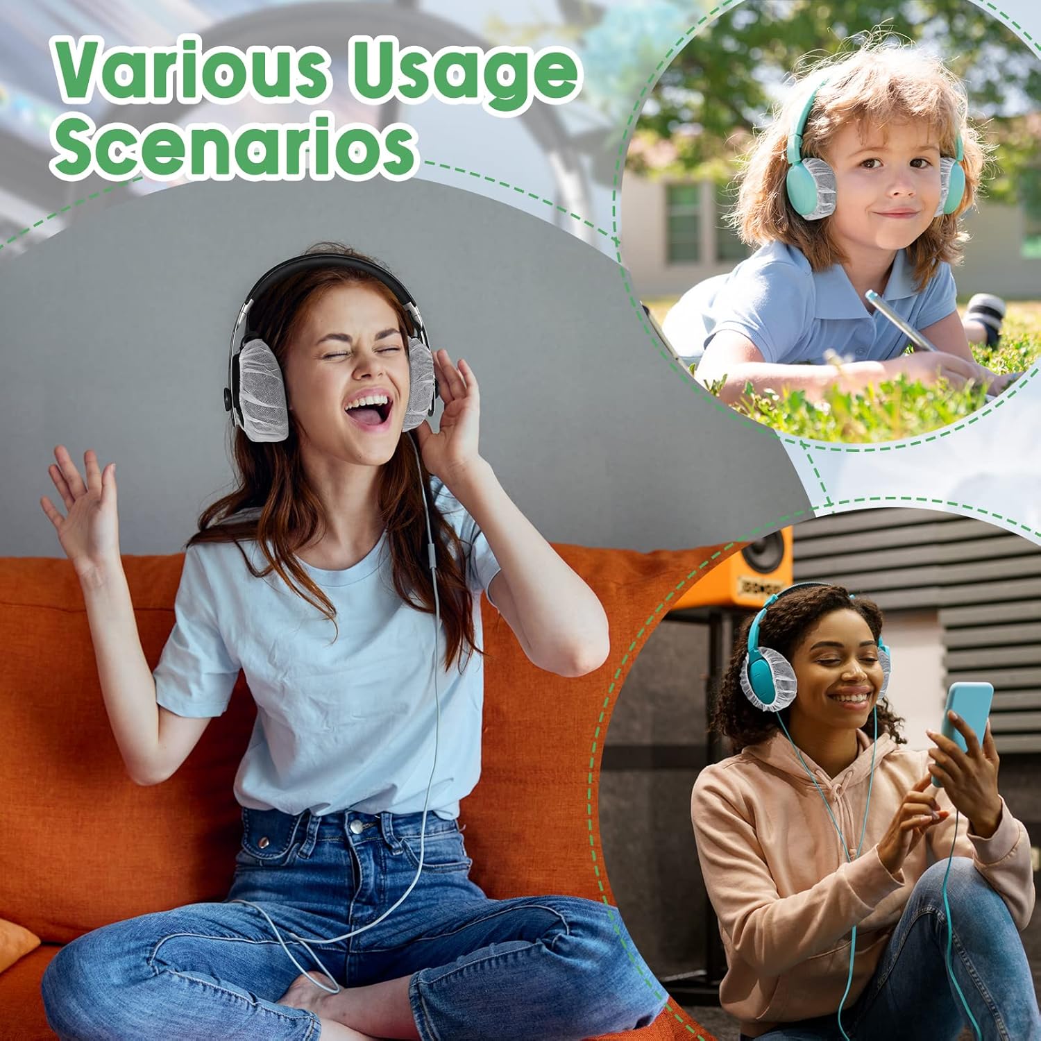 Tatuo 500 fundas desechables para auriculares sobre la oreja, almohadillas sanitarias elásticas, cubiertas blancas para auriculares no tejidas, 4.3