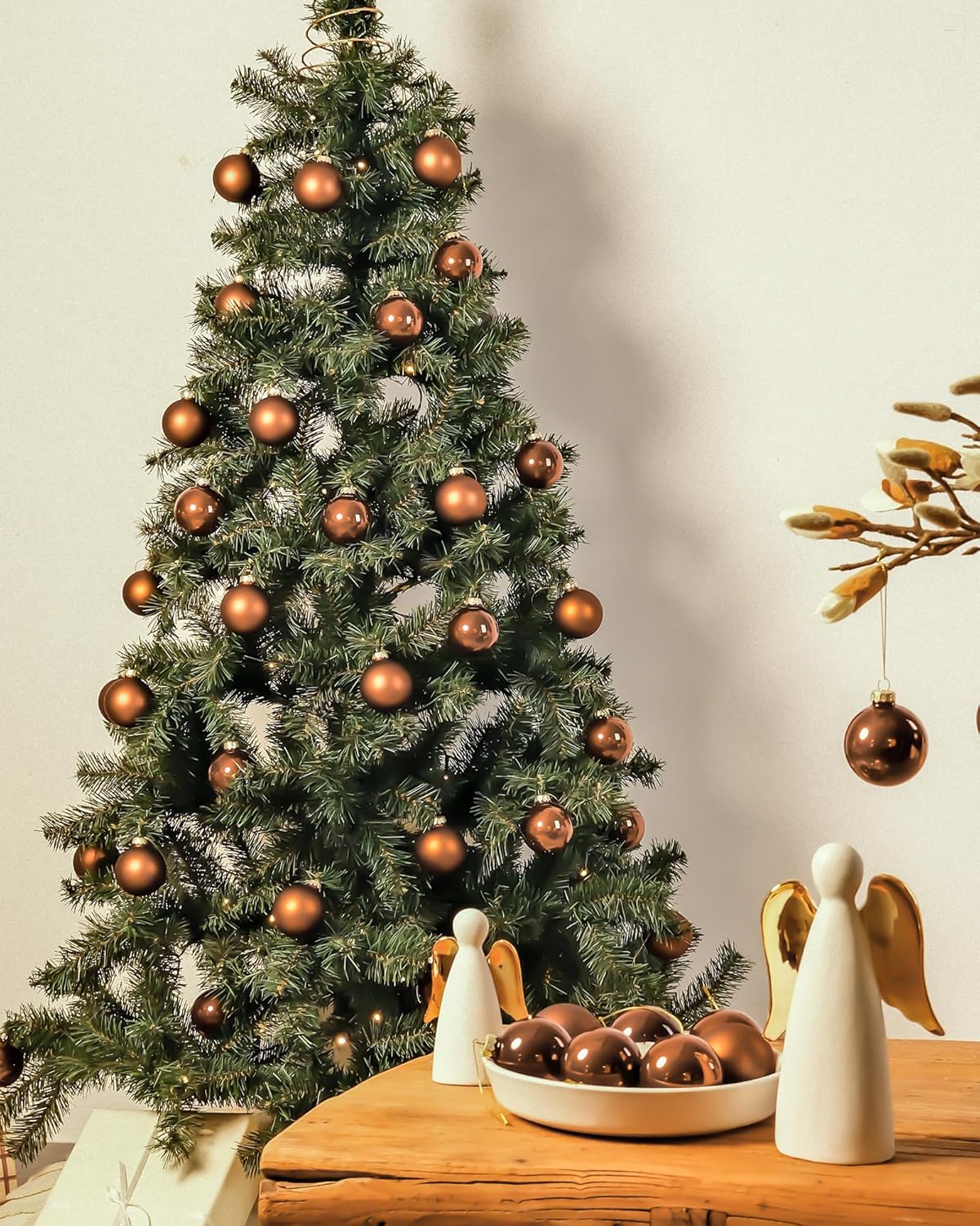 Adornos de bola de Navidad de vidrio marrón, bombillas colgantes de 2.36 pulgadas para árbol de Navidad, juego de 12 bolas colgantes para