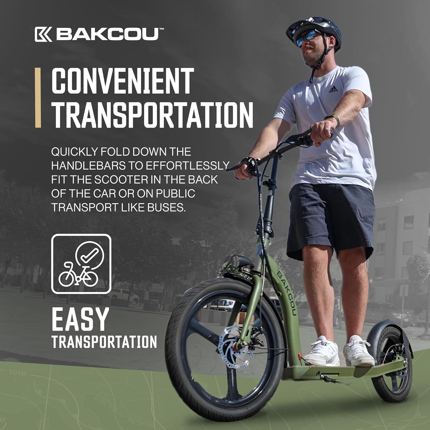 Bakcou  Badger Electric Scooter – Adult Scooter 350W Motor, 36V Battery, Foldable Electric Scooter, Large Wheels, Disc Brakes, Lights, and Horn for