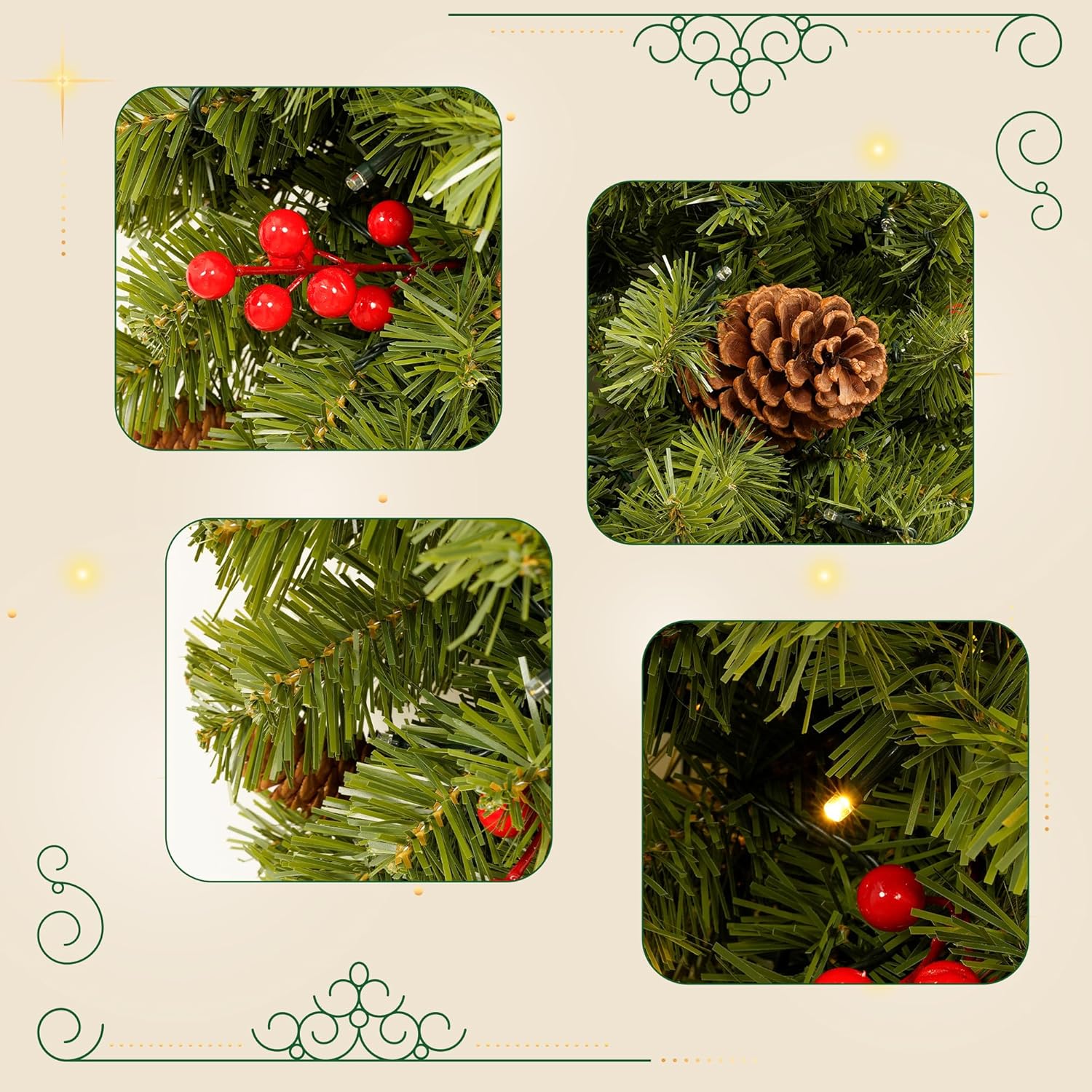 Árbol de Navidad, árbol de Navidad colgante boca abajo de 6 pies, árbol de Navidad colgante del techo, árbol de Navidad con 300 luces LED blancas