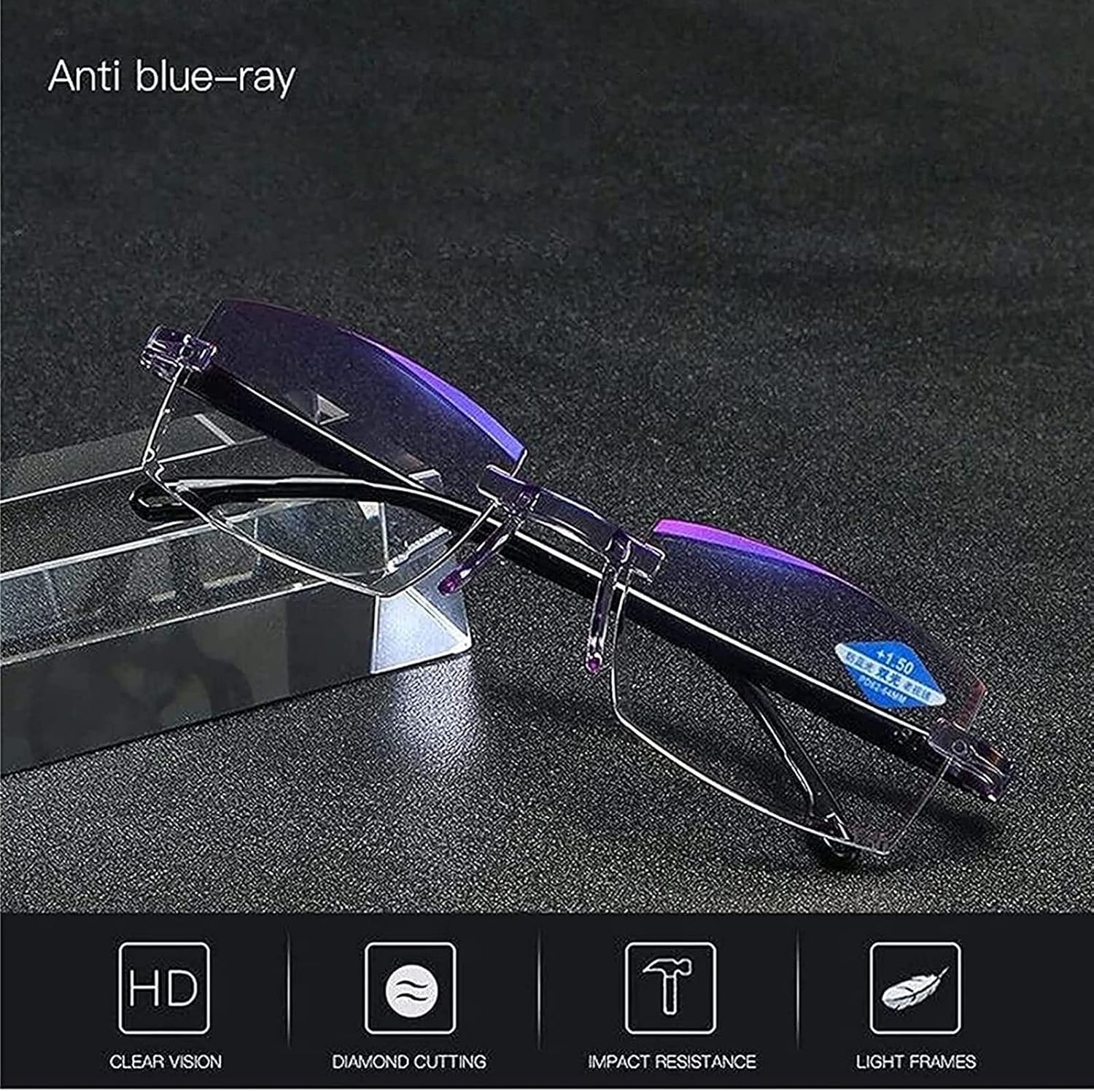 Paquete de 2 lentes de lectura FoldFlat Sapphire de alta dureza, antiazul, progresivos, lejanos y cercanos, de doble uso (+2.5)