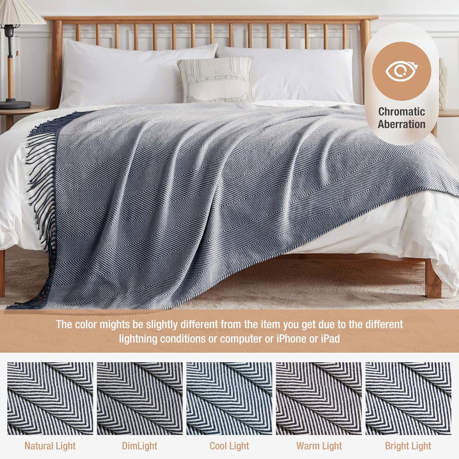 VEEYOO Manta azul marino, ligera, extra suave, para sofá, decoración de borlas, manta de punto para dormitorio, oficina, regalo, manta de viaje de