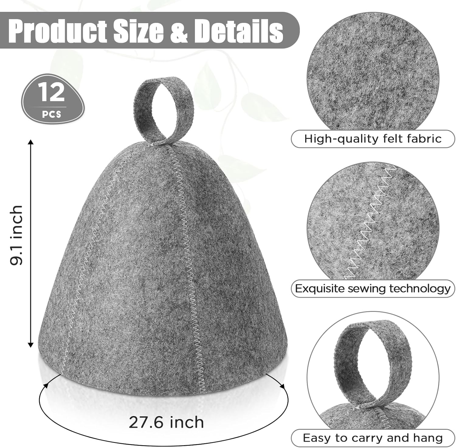 Jiuguva Sombreros de sauna de lana, sombrero ruso para sauna, sombreros de sauna para mujeres, accesorios de ducha de sauna (gris, 12 piezas)