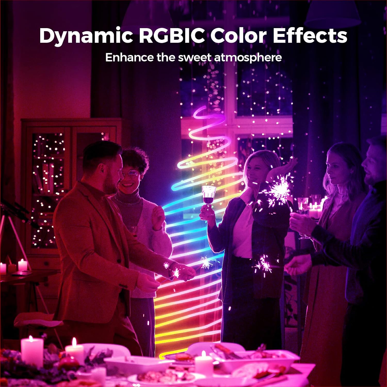 RGB-IC – Cuerda de luz LED, cuerda de luz de neón dinámica con control remoto, sincronización con música, autoadhesiva, suave y flexible, neón