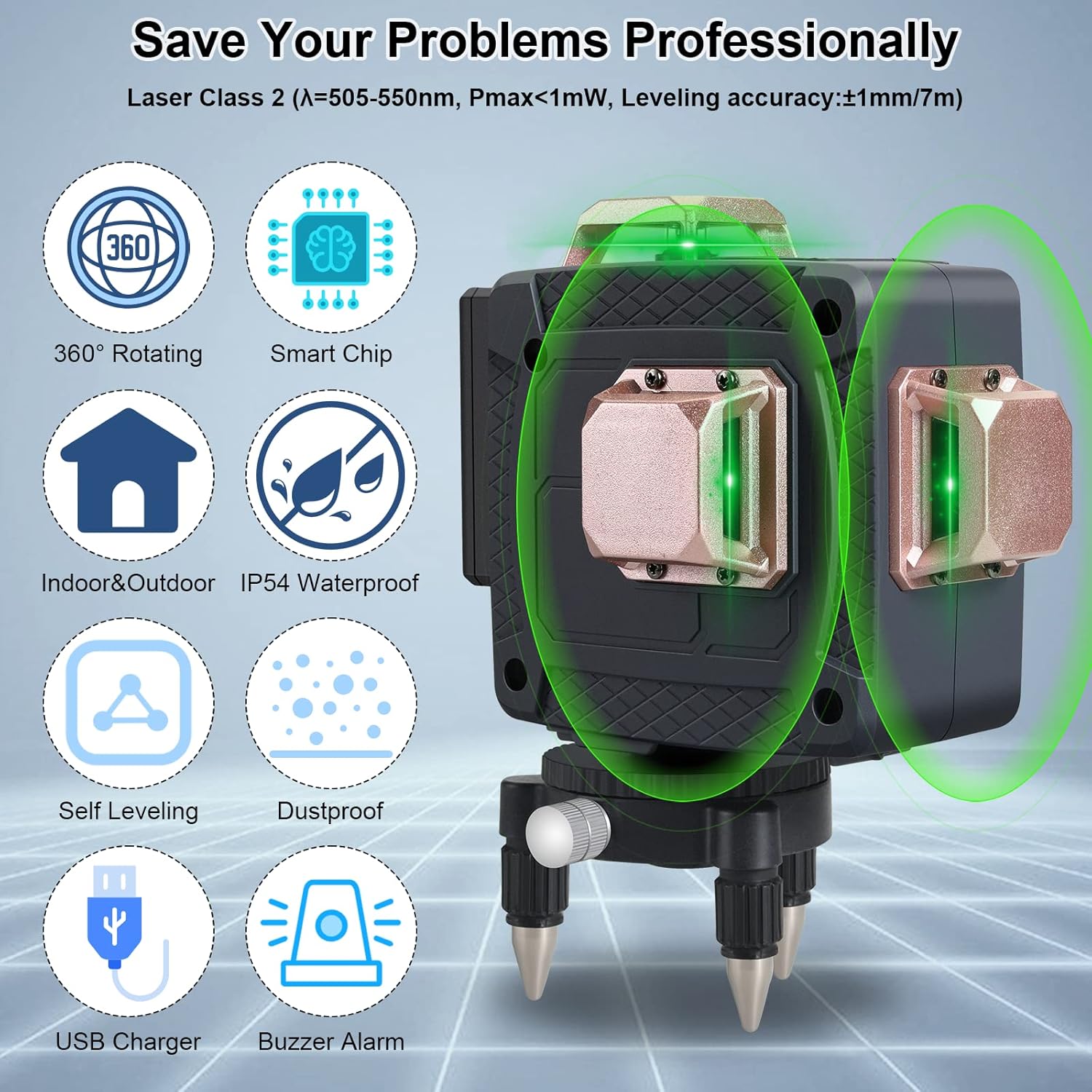 3 niveles láser 360, láser de línea 3D Fancyall con control remoto, nivel láser autonivelante cruzado, línea láser verde horizontal y vertical,