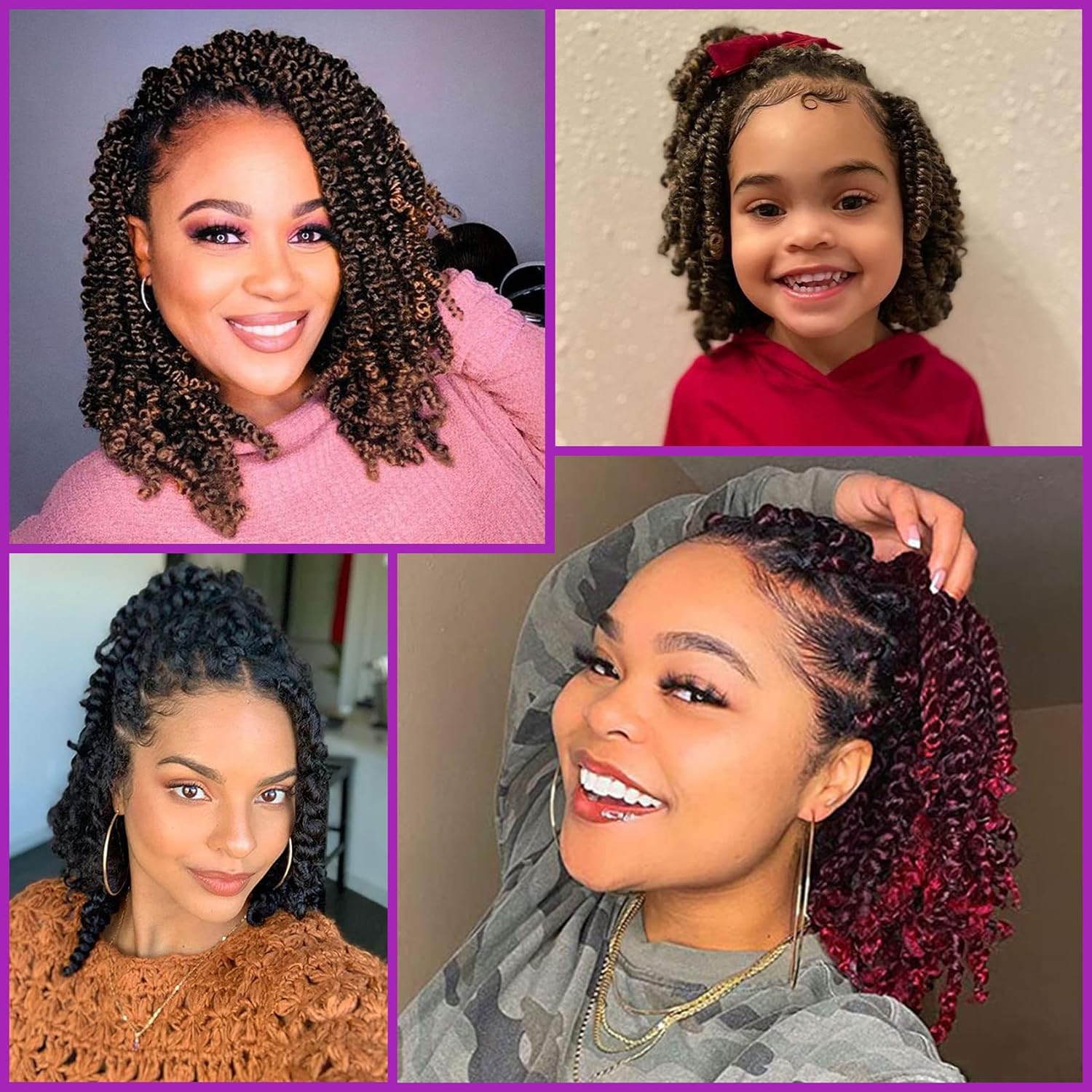 Fulcrum Cabello Passion Twist de 8 pulgadas, 8 paquetes de cabello de ganchillo Passion Twist para mujeres negras, cabello pretrenzado de ganchillo