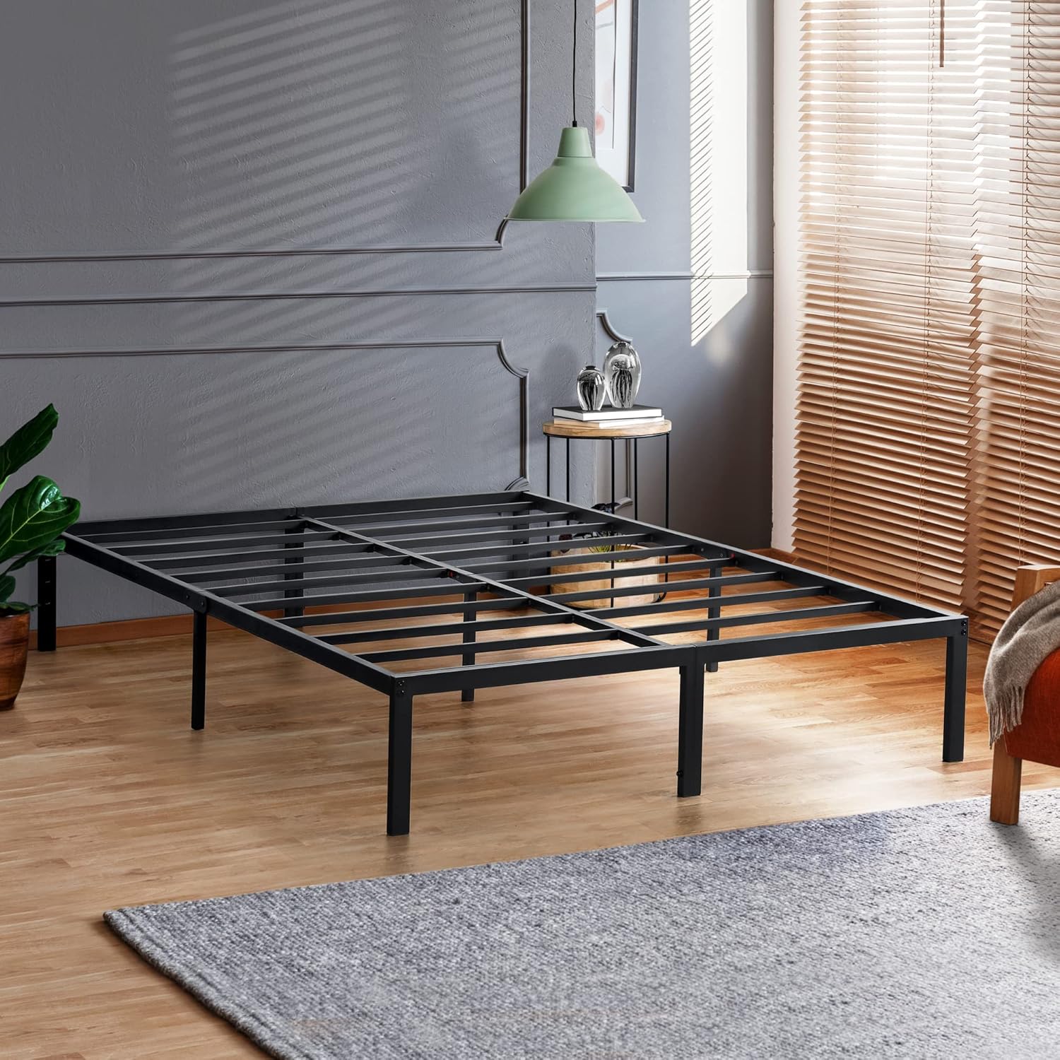 PrimaSleep Marco de cama de metal resistente de 14 pulgadas, antideslizante, cómodo marco de cama, sin ruido, fácil de montar, negro, tamaño King