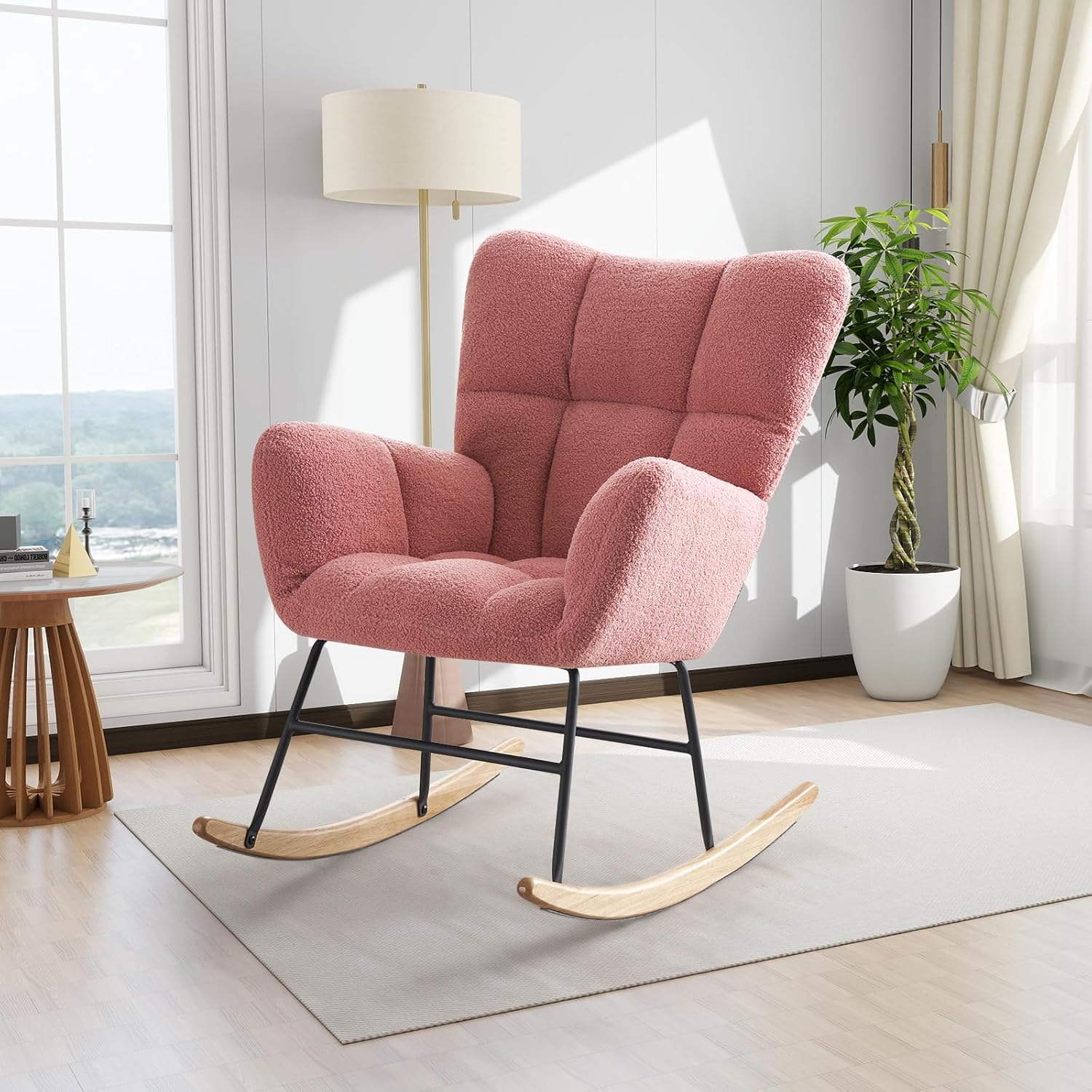 Mecedora tapizada para guardería, mecedora tapizada de peluche, asiento acolchado con respaldo alto, silla auxiliar cómoda para sala de estar,