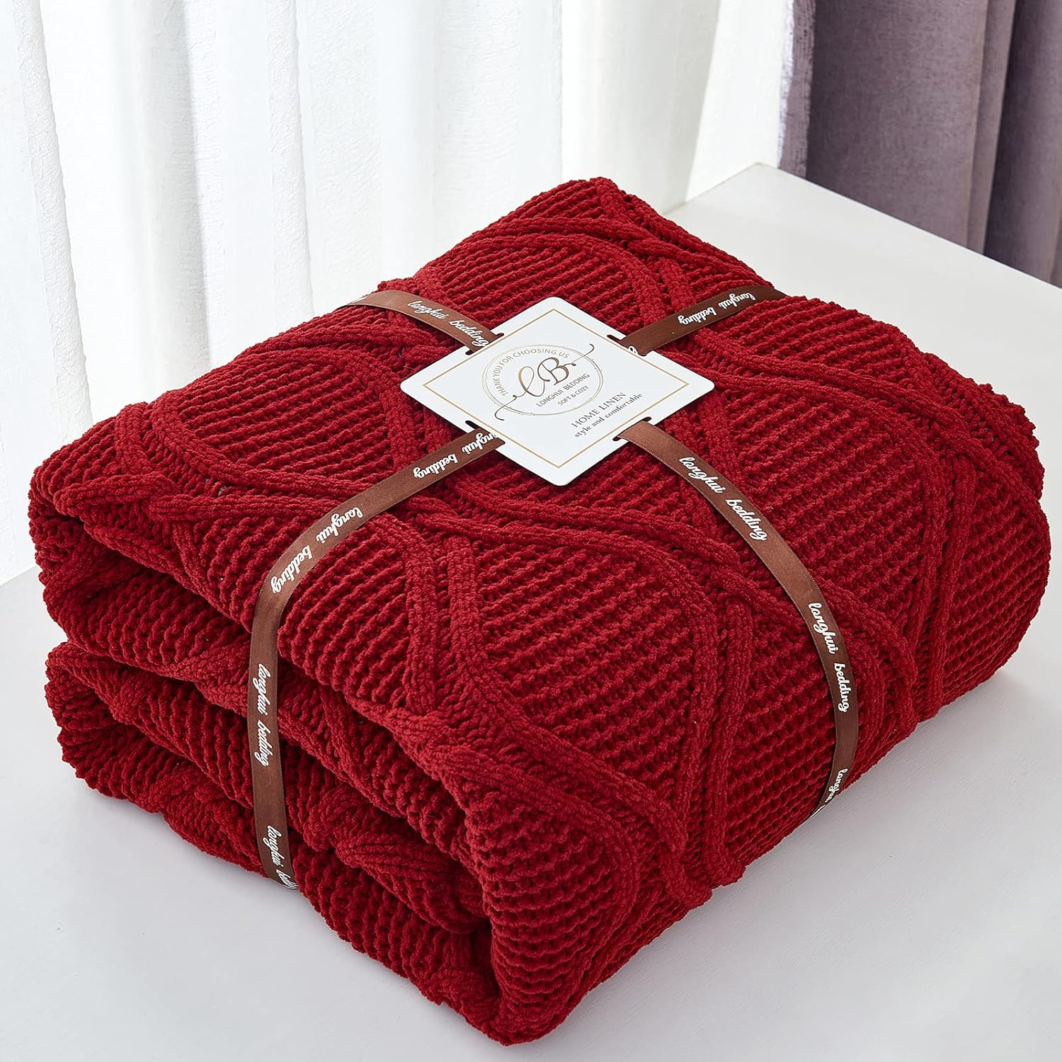 Longhui bedding Manta de punto trenzado de chenilla, gruesa, suave, grande, acogedora manta de vellón tejida para sofá, cama, grande, 51 x 63