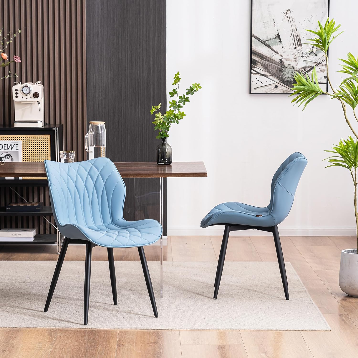 YOUNIKE Juego de 2 sillas de comedor tapizadas de piel sintética, sillas de cocina modernas, sillas laterales para sala de estar, dormitorio, con
