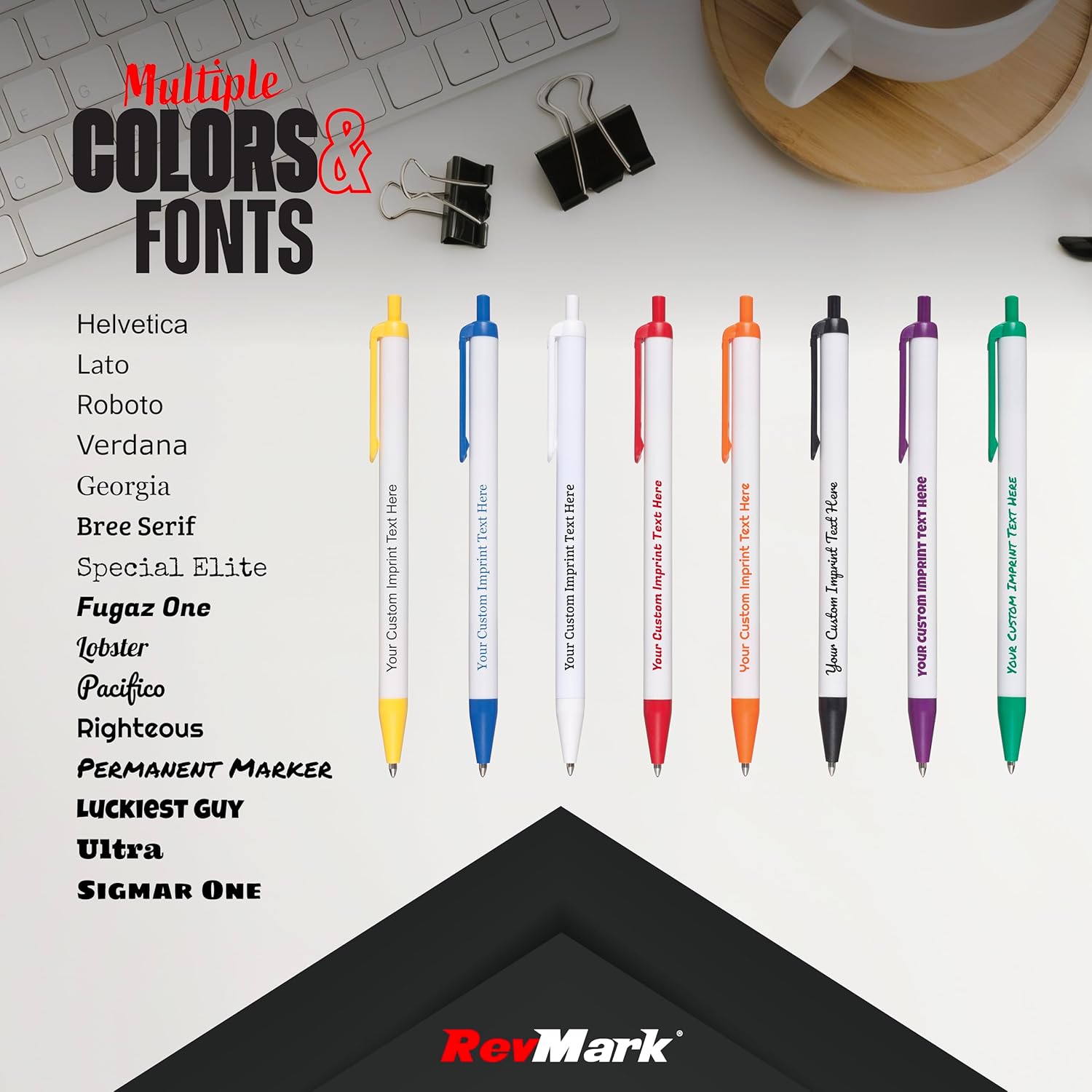 RevMark Bolígrafo personalizado, nombre impreso, información de negocios o eventos, publicidad atemporal, bolígrafos hechos en EE. UU., marketing