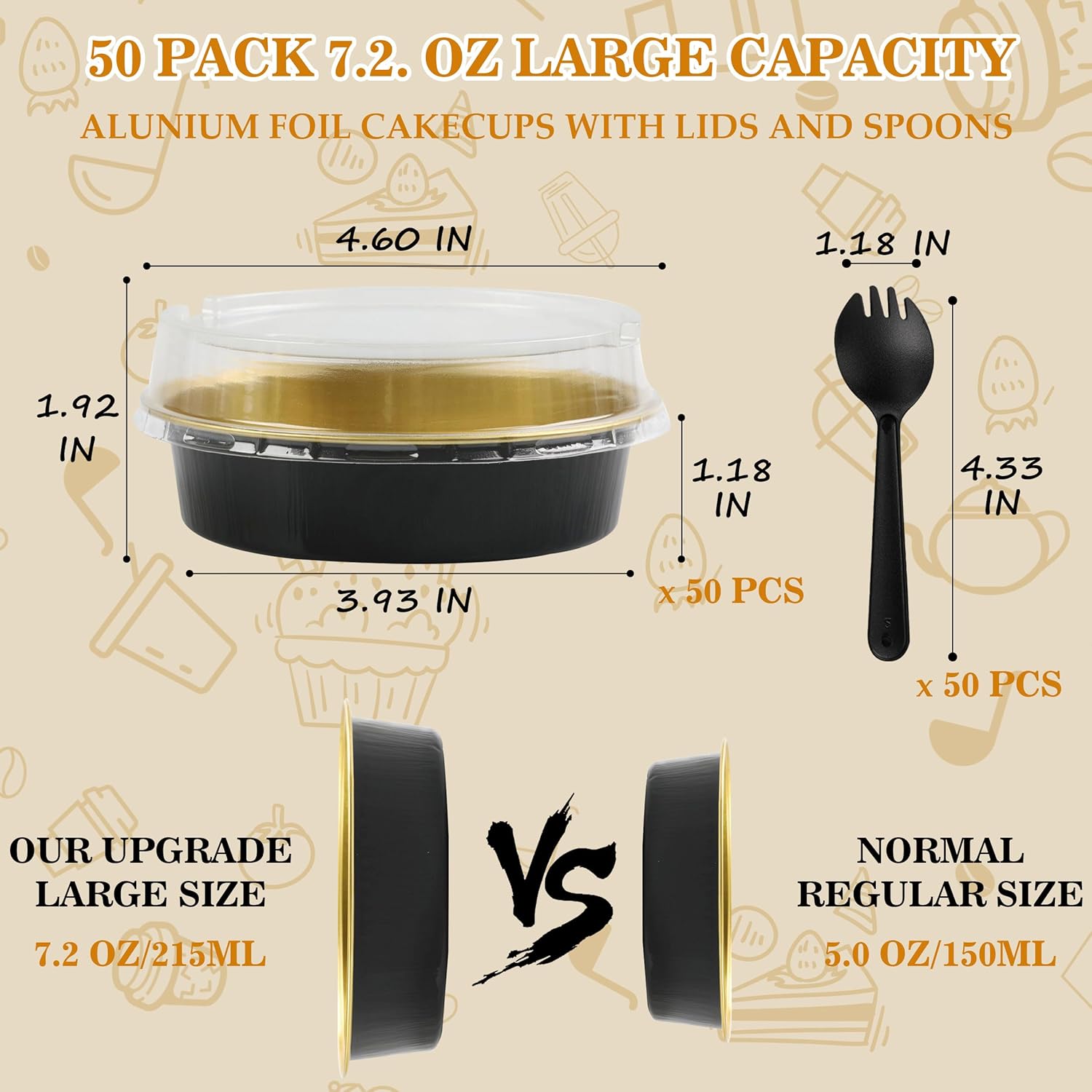 BAKINGPAK Mini moldes para pasteles con tapas, 50 unidades de papel de aluminio desechables de 7.2 onzas, moldes individuales para tartas de