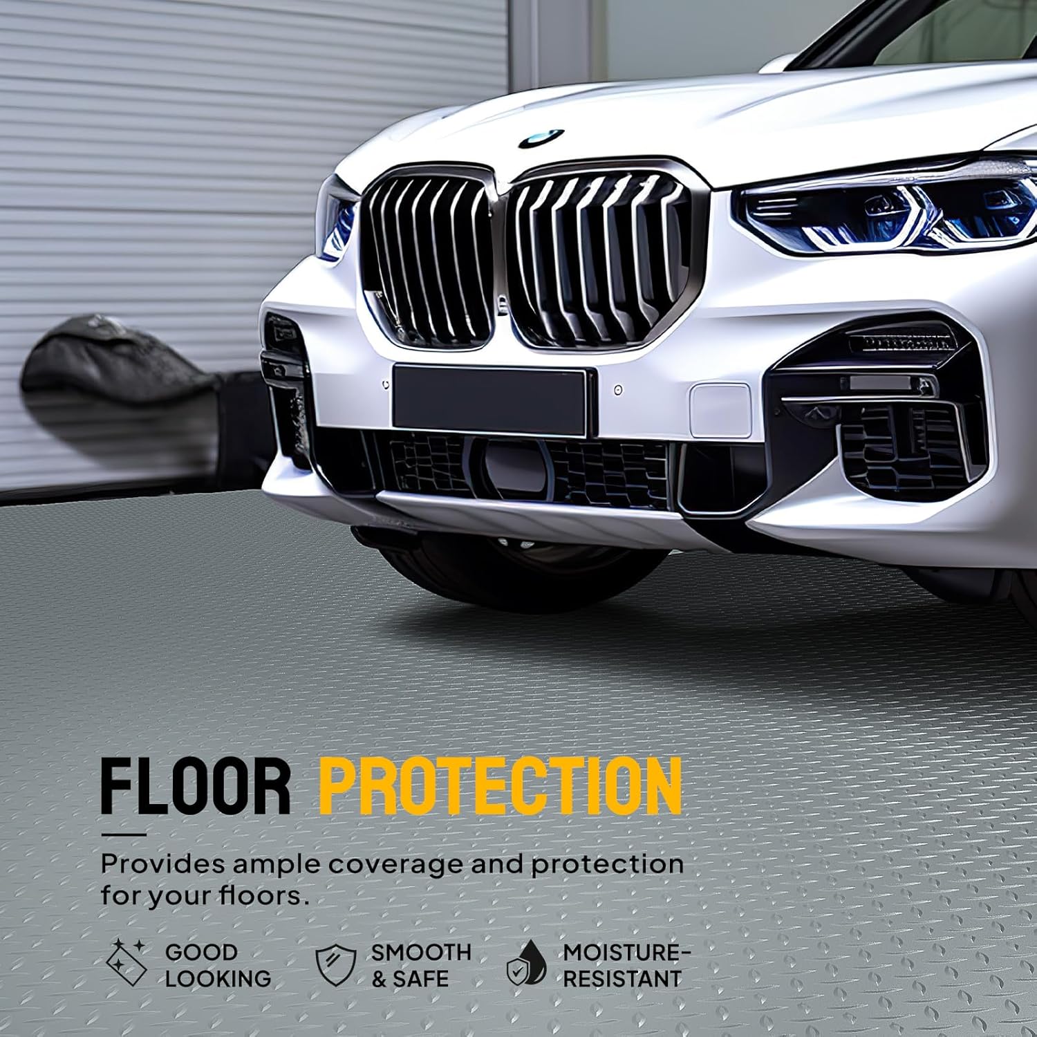 TUFFIOM Tapete de suelo de garaje de 7.5 x 20 pies, rollo de PVC con placa de diamante para estacionamiento debajo del automóvil, alfombrillas