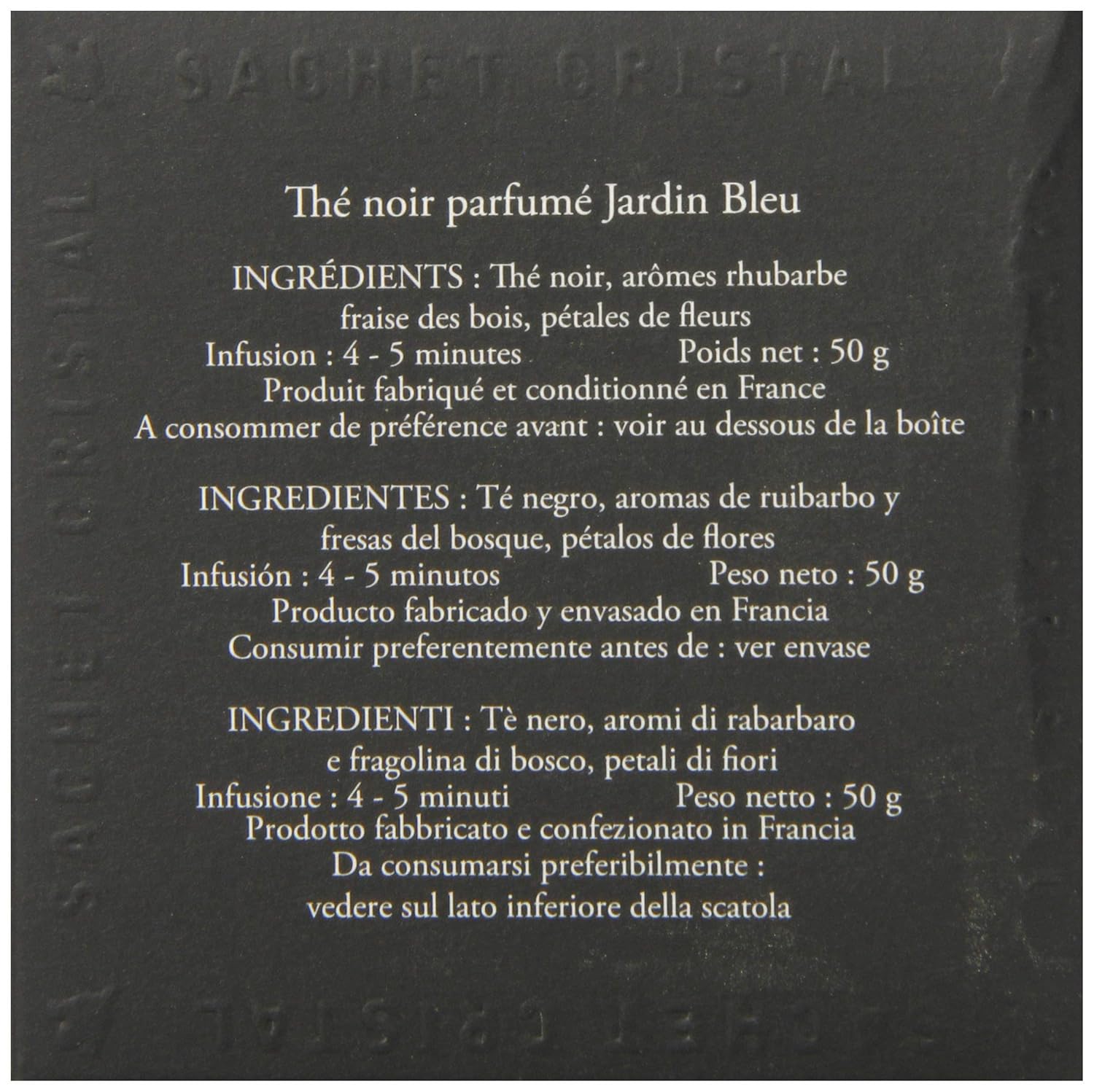 Dammann Freres Sachets, Bolsas de té Jardin Bleu, té negro francés gourmet premium, mezcla de fresa, sabores de ruibarbo, 25 unidades (paquete