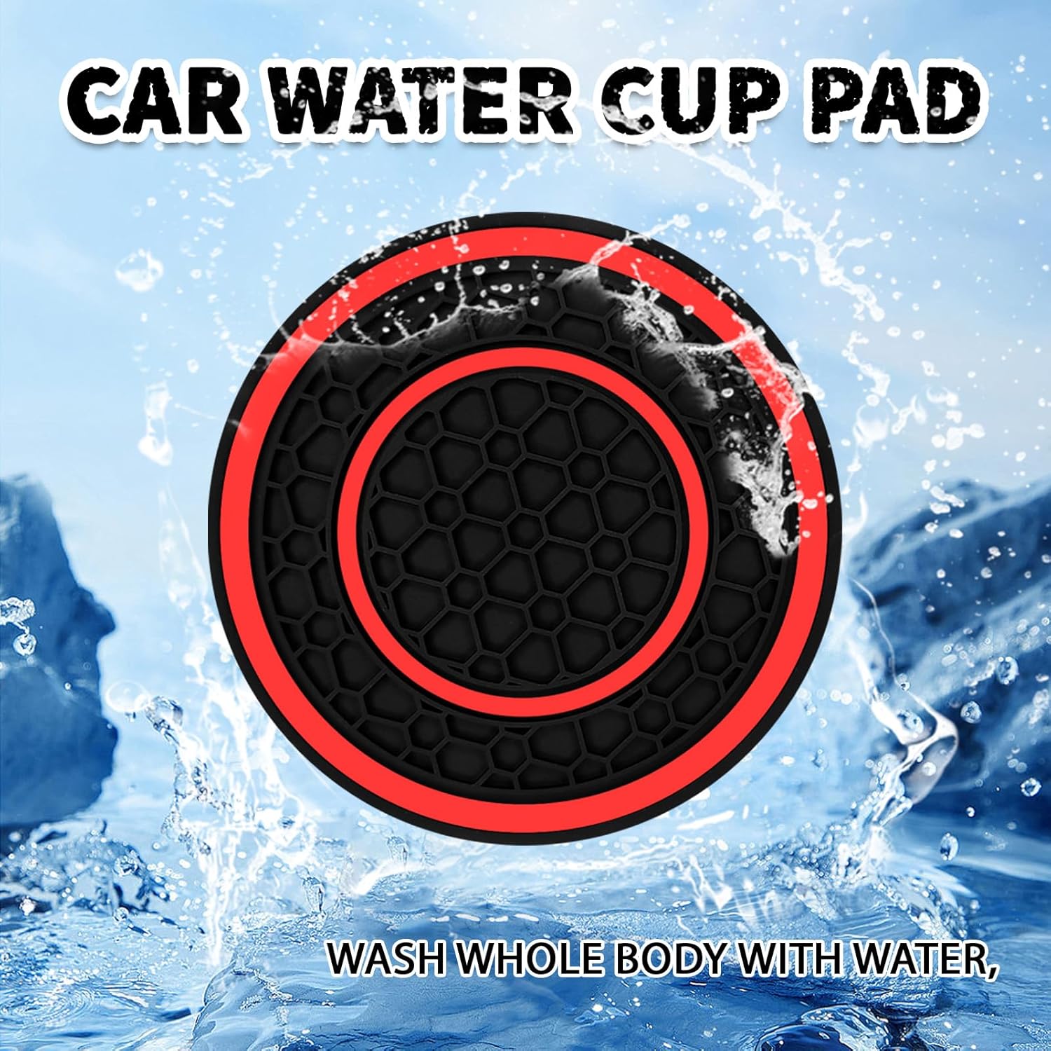 2PCS Car Cup Holder Coasters, 3D Honeycomb Line Anti-Slip Silicone Cup Holder Decoration, 2.75″ Console Cup Holder Insert Insulation Mats, Universal